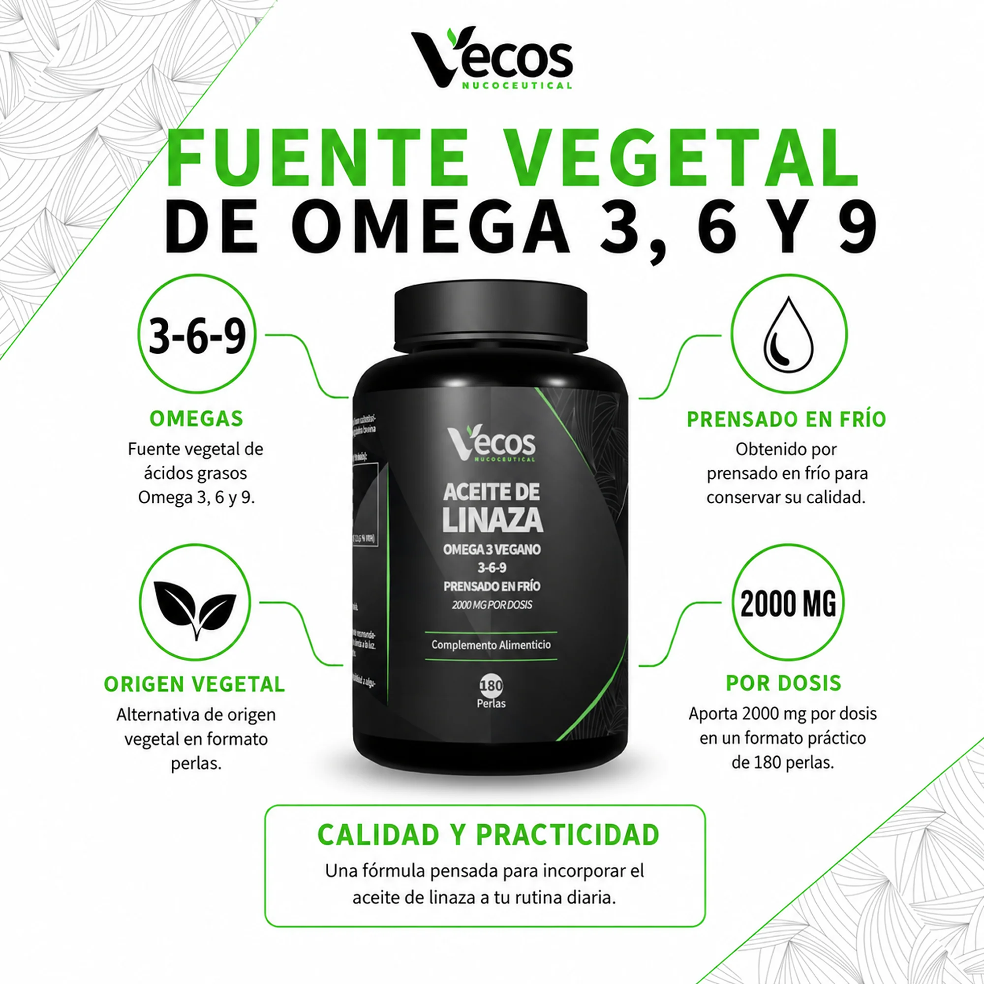 Aceite De Linaza 2000 Mg Vecos 180 Perlas | Corazón, Colesterol Y Antioxidante | Rico En Omega-3 De Origen Vegetal - Image 2
