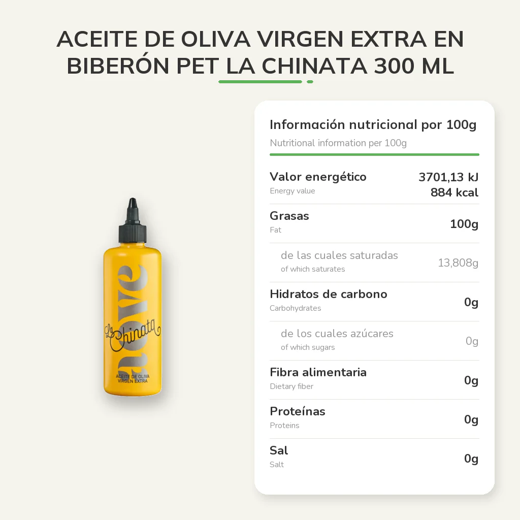 Aceite de Oliva Virgen Extra en Biberón PET La Chinata 300 ml - Image 5