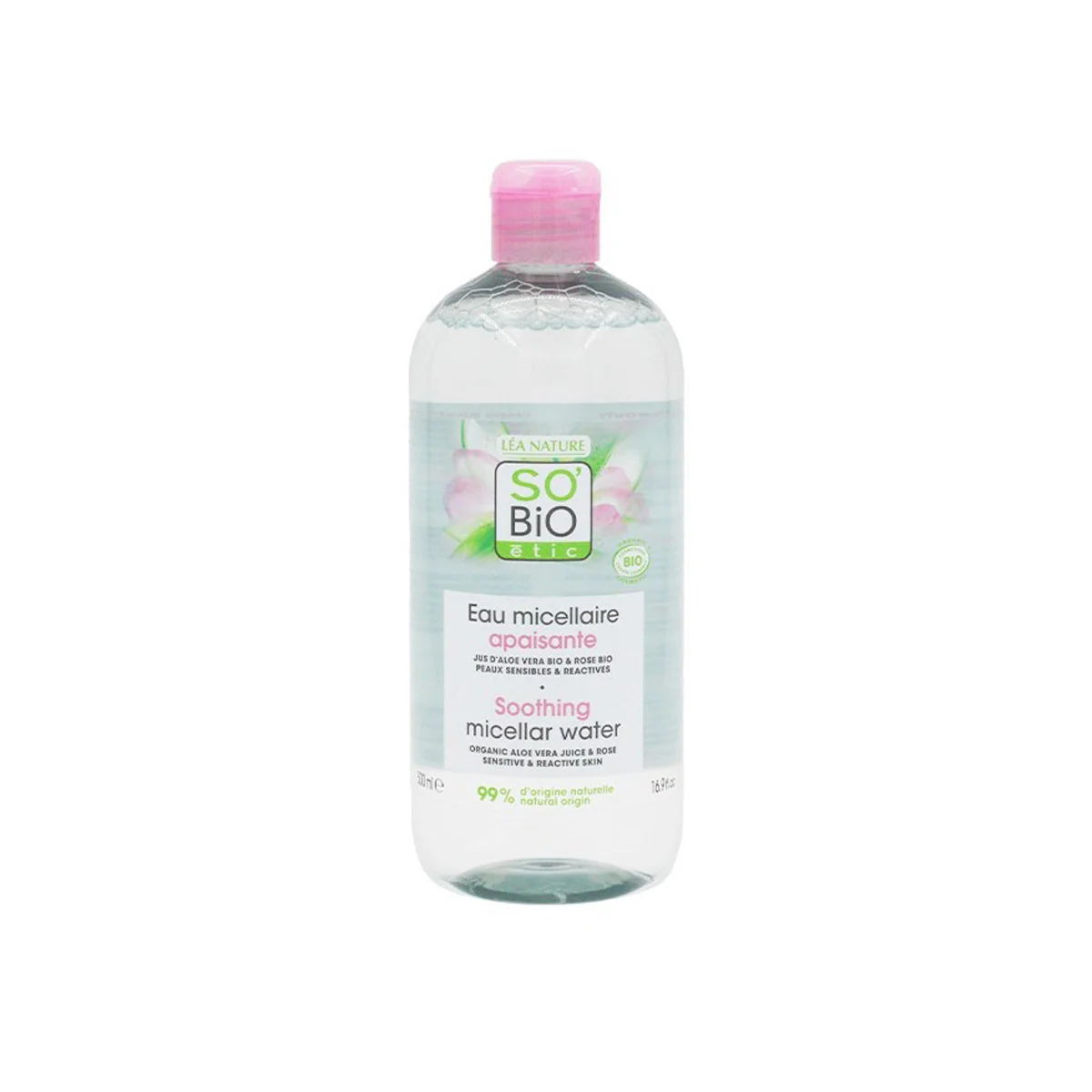 Agua micelar calmante aloe vera & rosas bio Sobio 500 ml