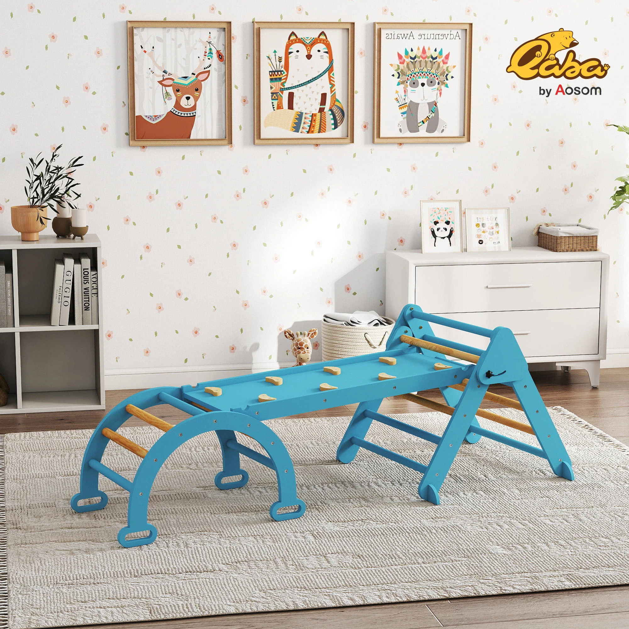 Aiyaplay 7 En 1 Triángulo De Escalada Montessori Con Arco Y Rampa 188x70 Cm Azul - Image 2