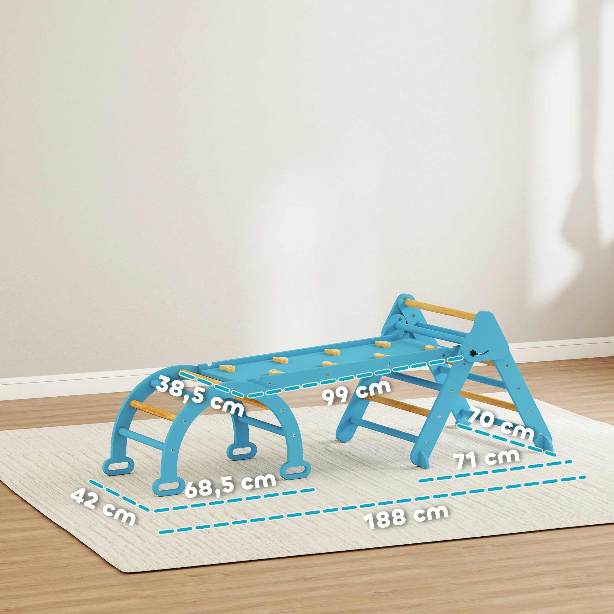 Aiyaplay 7 En 1 Triángulo De Escalada Montessori Con Arco Y Rampa 188x70 Cm Azul - Image 3