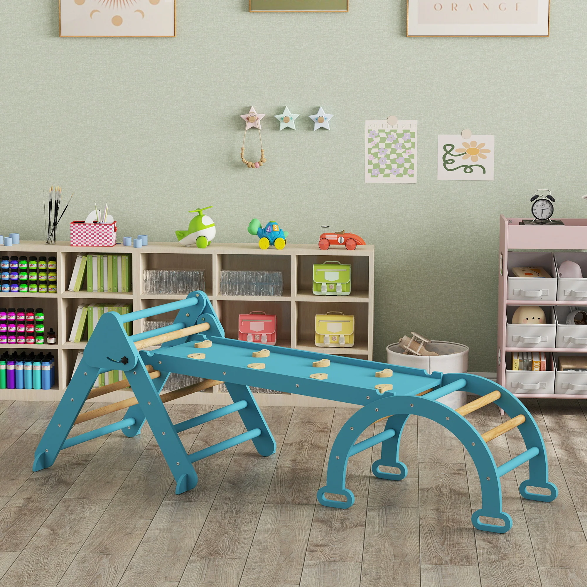 Aiyaplay 7 En 1 Triángulo De Escalada Montessori Con Arco Y Rampa 188x70 Cm Azul - Image 5