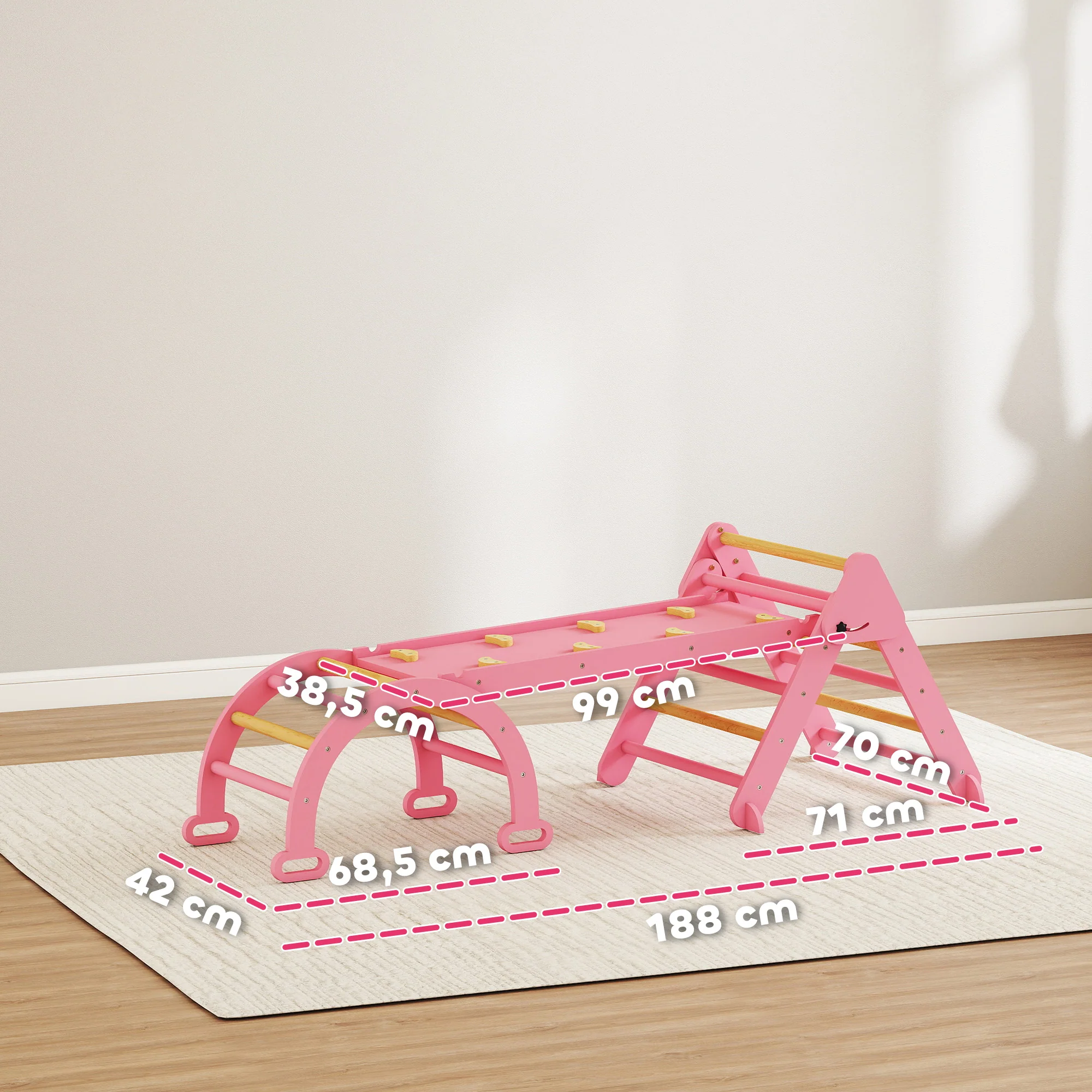 Aiyaplay 7 En 1 Triángulo De Escalada Montessori Con Arco Y Rampa 188x70 Cm Rosa - Image 3