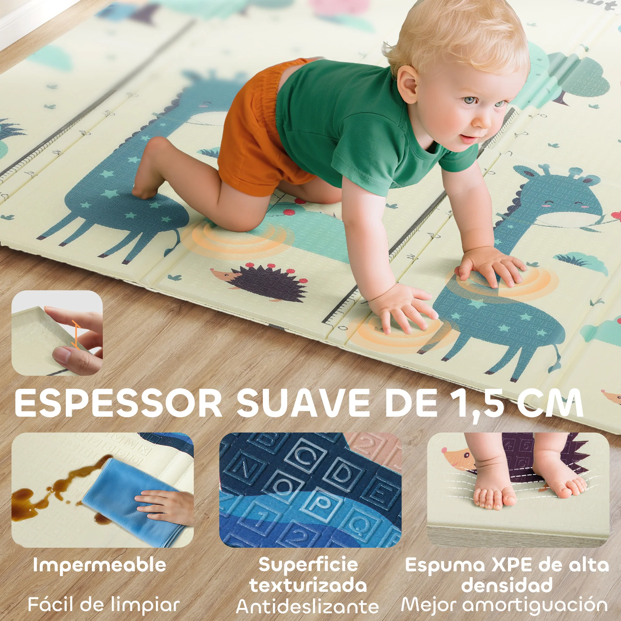 Aiyaplay Alfombra Bebé Acolchada Plegable Reversible 196x176x1,5 Cm Multicolor - Image 6