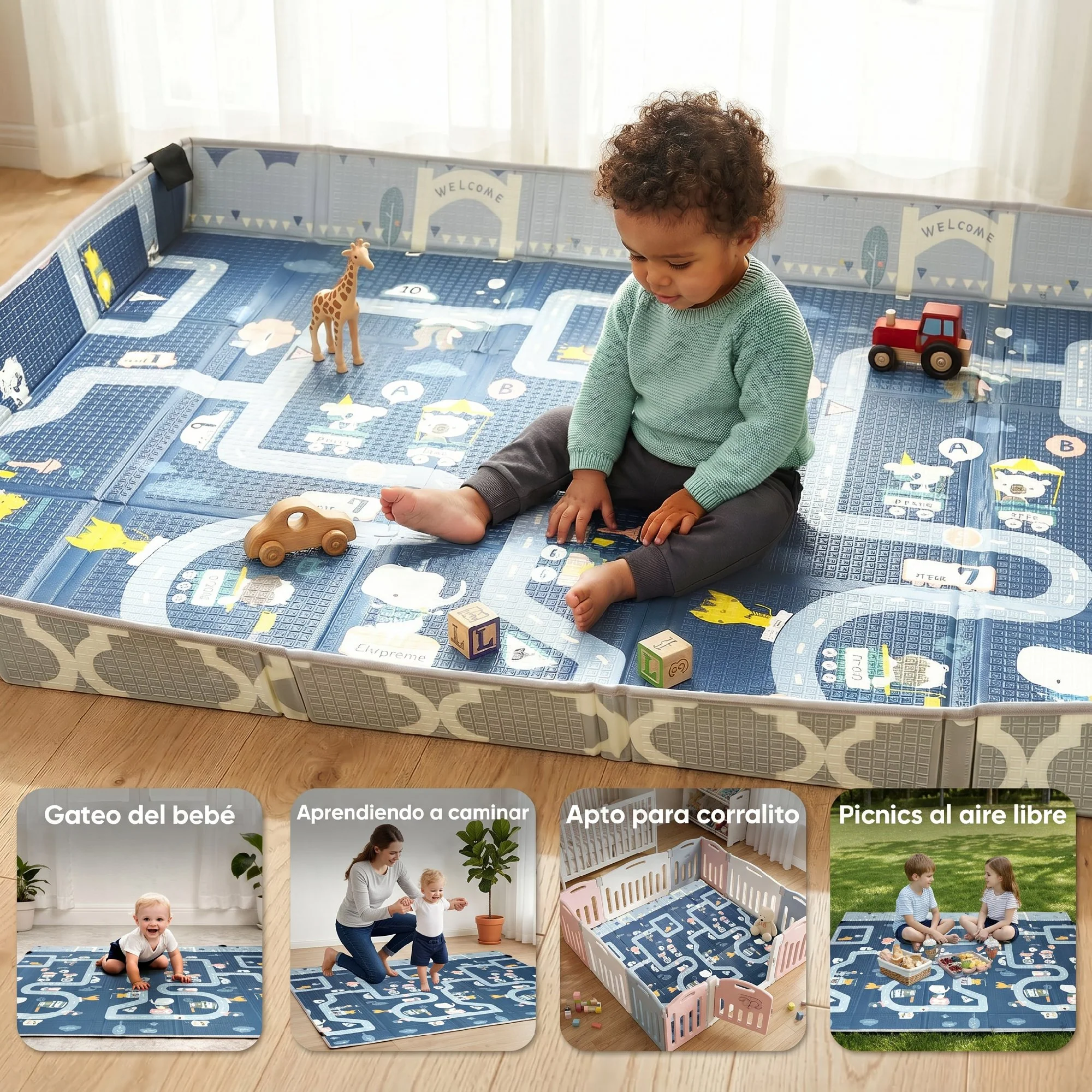 Aiyaplay Alfombra Bebé Acolchada Plegable Reversible Laterales Abatibles - Image 5