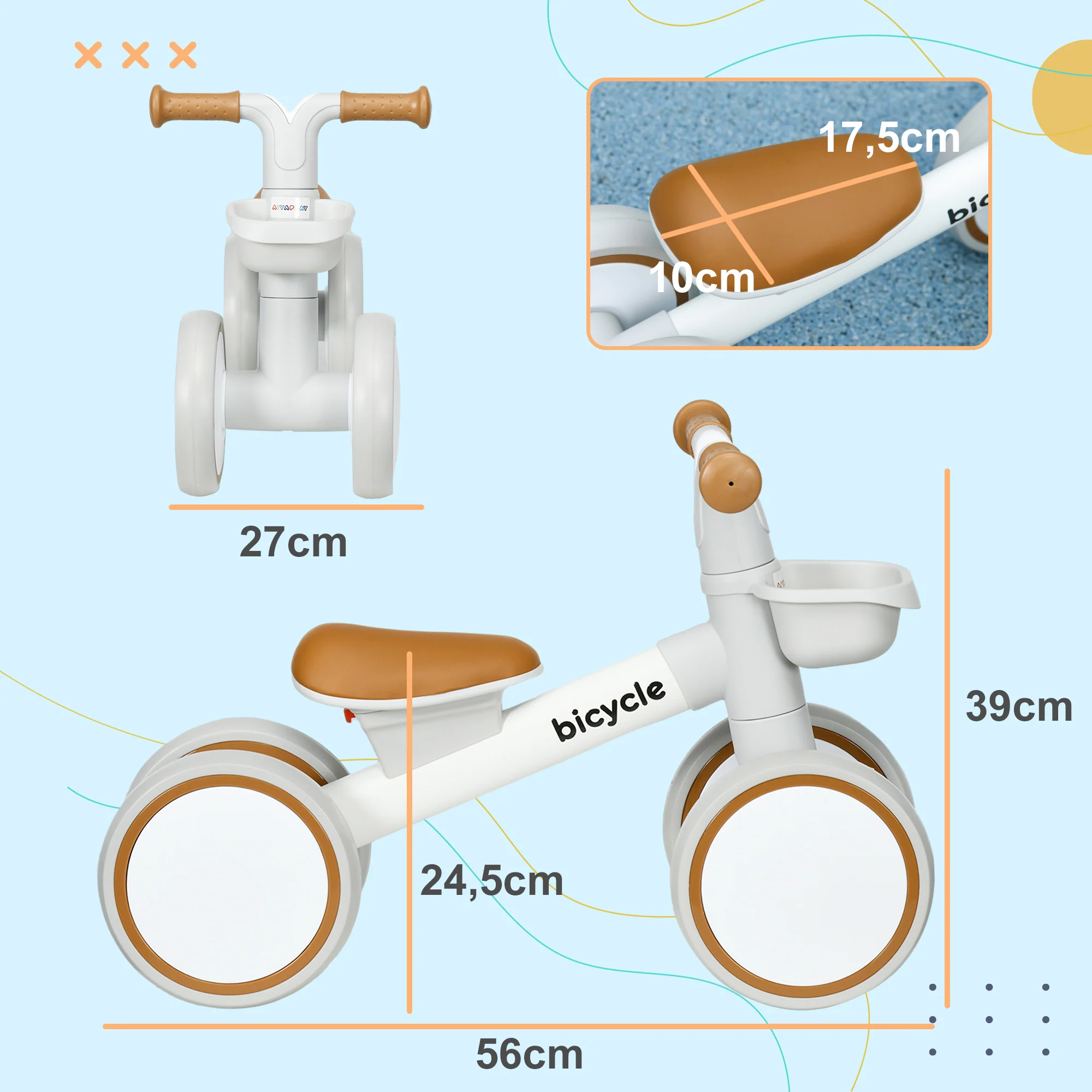 Aiyaplay Bicicleta Sin Pedales Para Niños De 12-36 Meses 56x27x39 Cm Blanco - Image 3