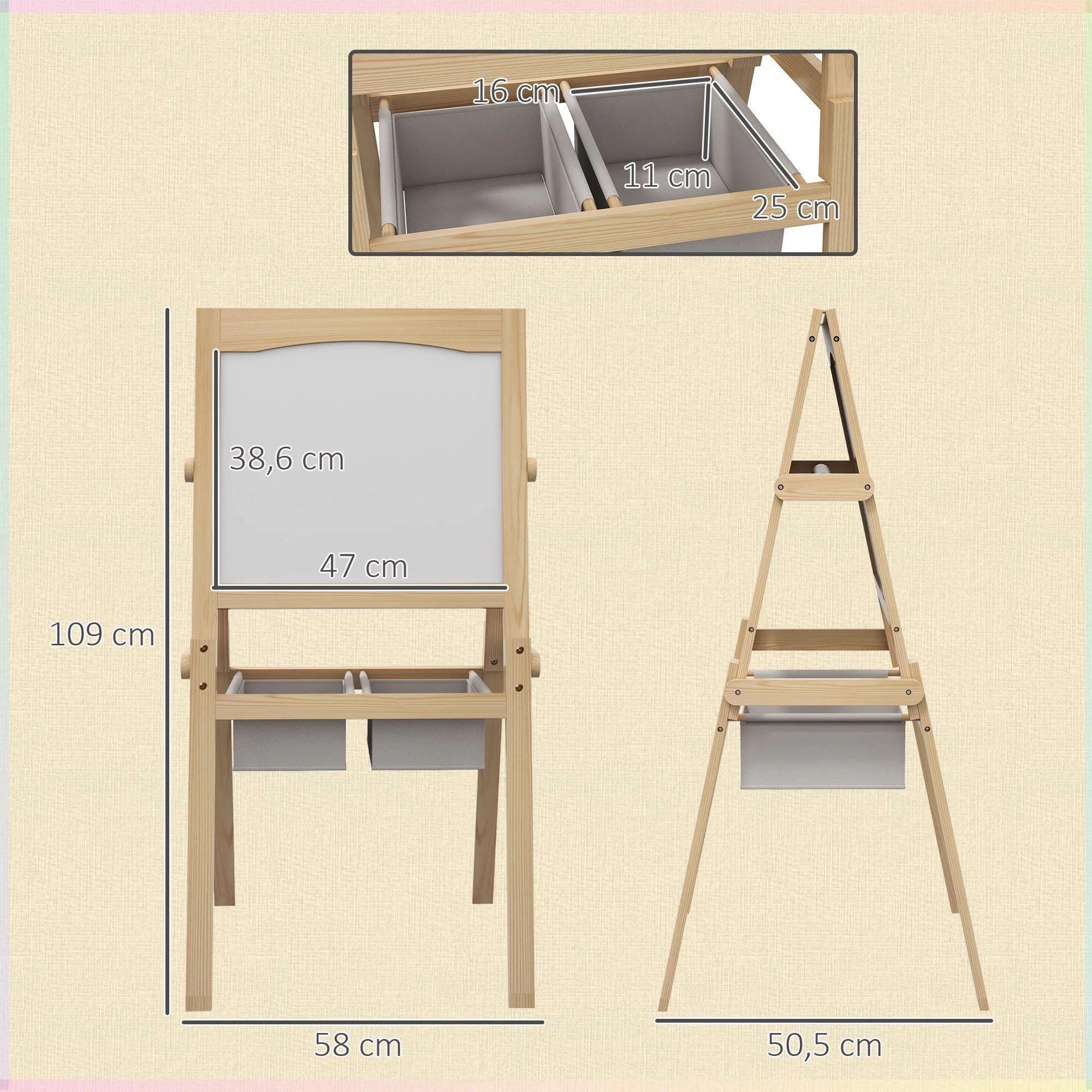 Aiyaplay Caballete Para Niños 3 En 1 Con Rollo De Papel 58x50,5x109 Cm Natural - Image 3