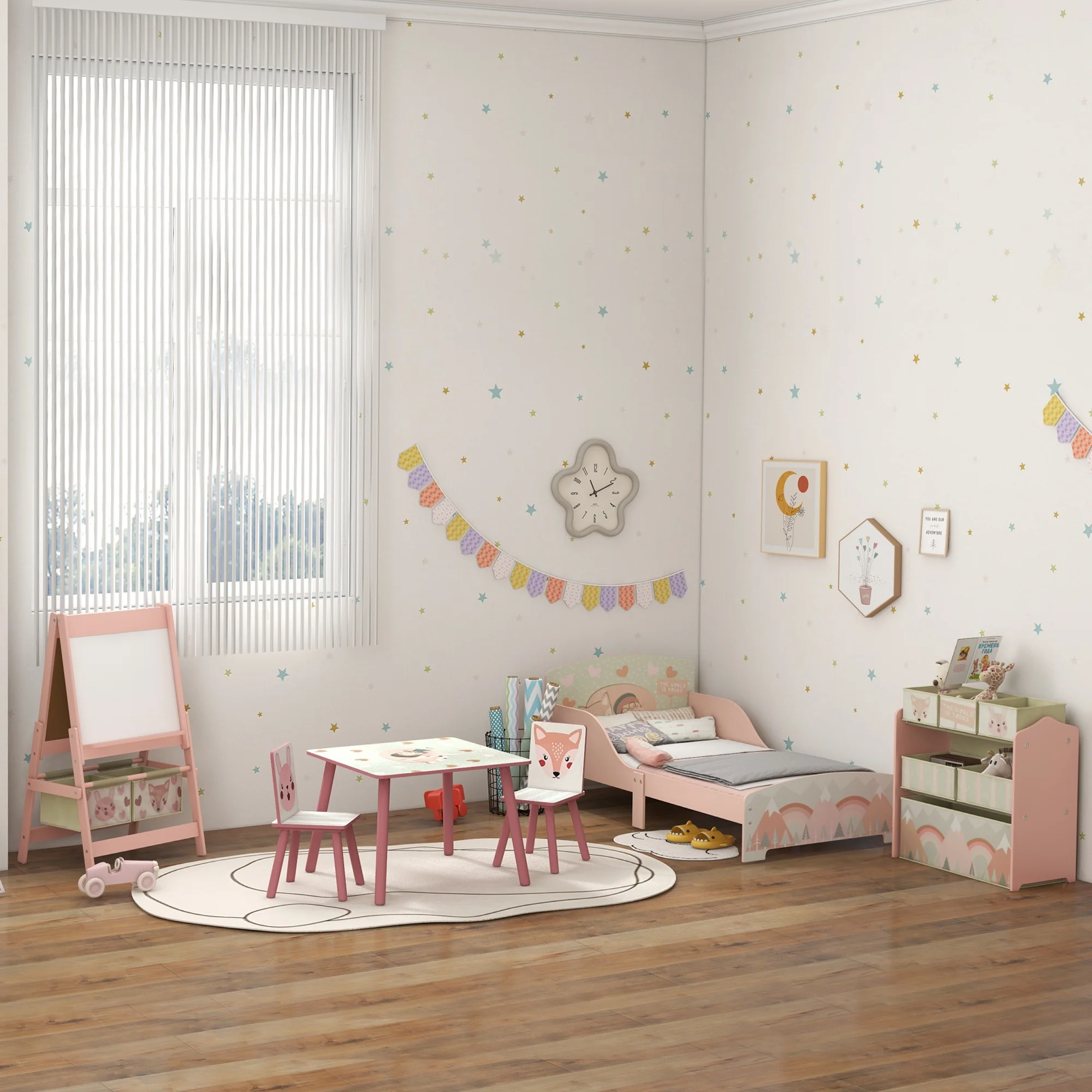 Aiyaplay Caballete Para Niños 3 En 1 Doble Cara Rollo De Papel 54x46,5x93cm Rosa - Image 5