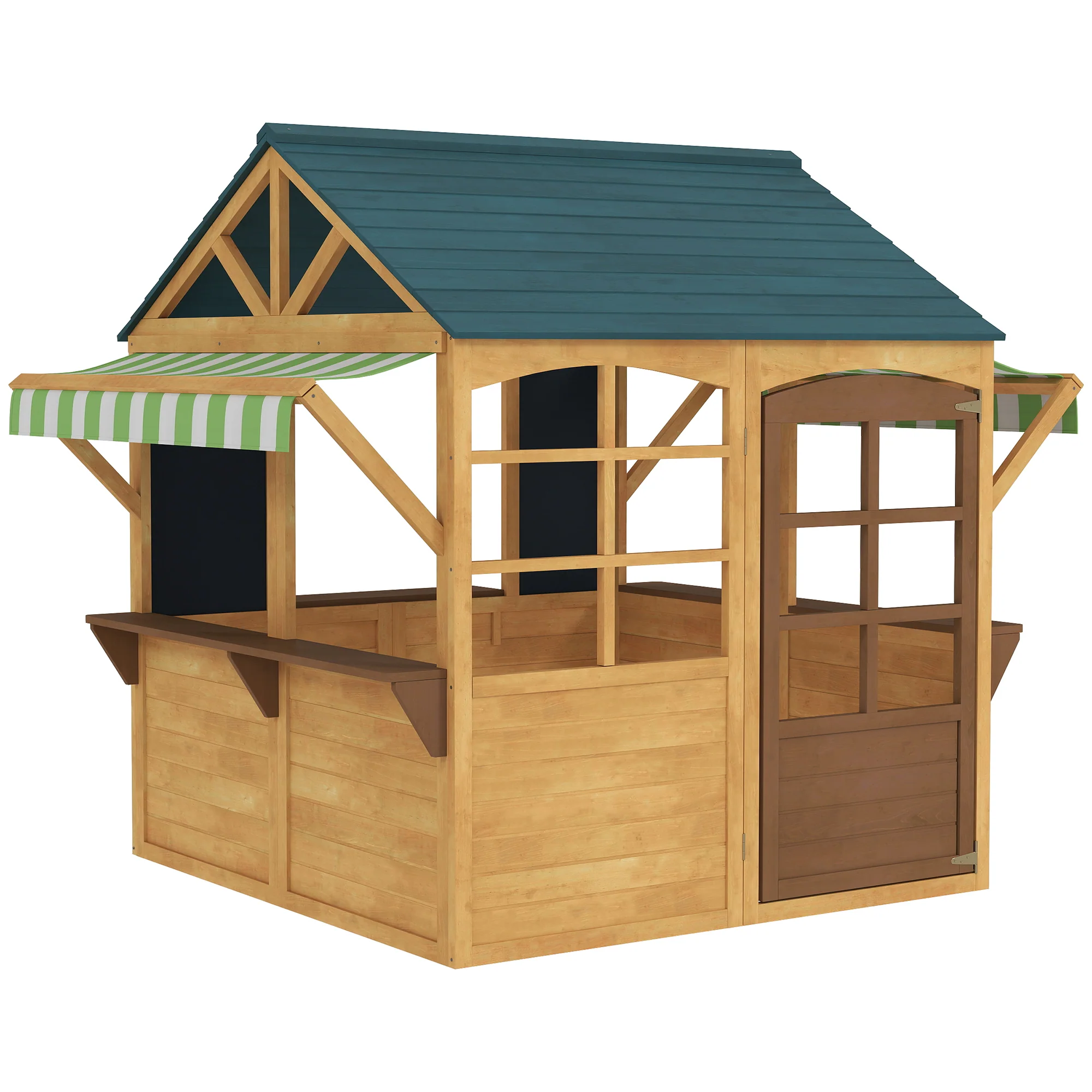 Aiyaplay Casita Infantil Exterior De Madera Con 2 Pizarras Ventanas Natural