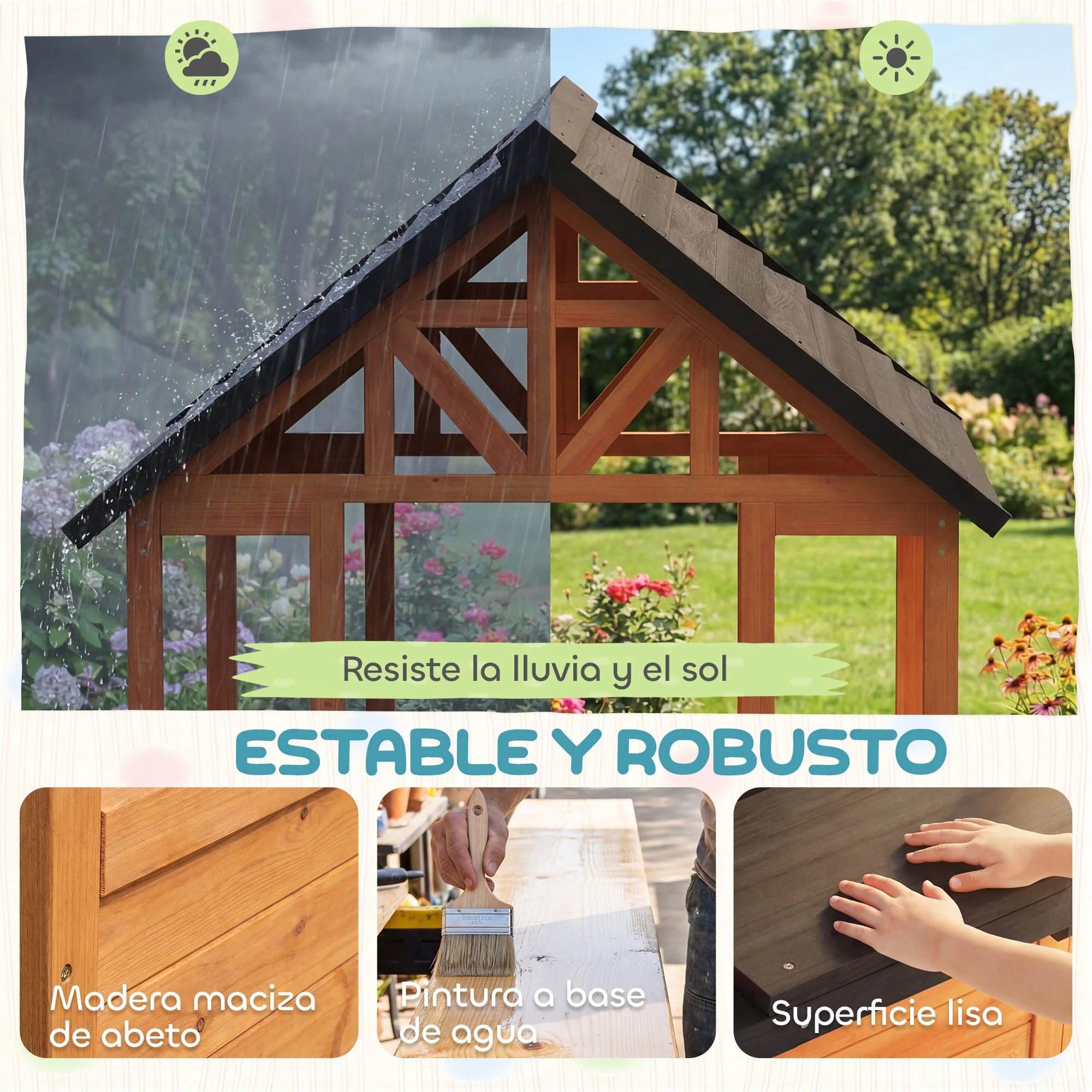 Aiyaplay Casita Infantil Exterior De Madera Con Barra De Snack Y Bancos Marrón - Image 6