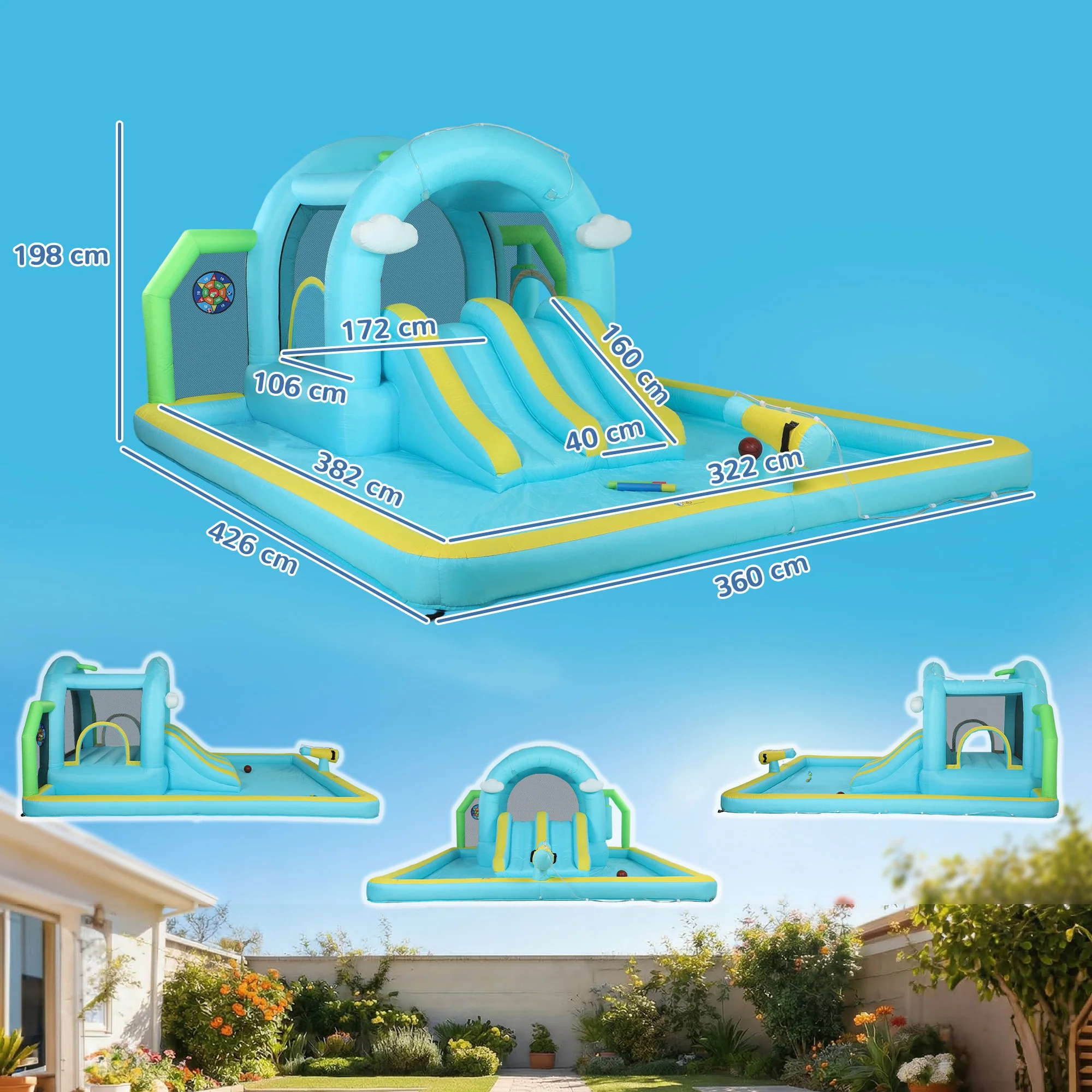 Aiyaplay Castillo Hinchable Acuático Con Soplador 2 Toboganes Trampolín Piscina - Image 3