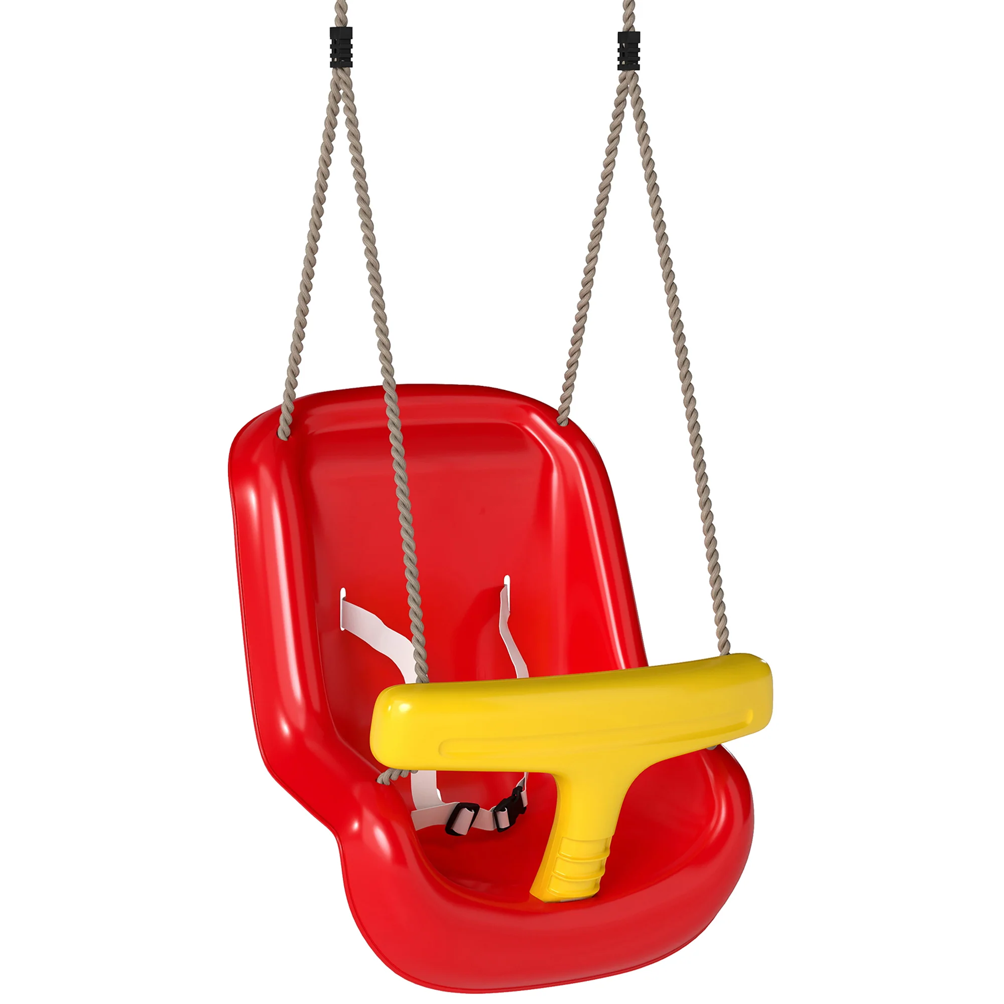 Aiyaplay Columpio Infantil Cuerda Ajustable Con Respaldo Alto Barandilla Rojo