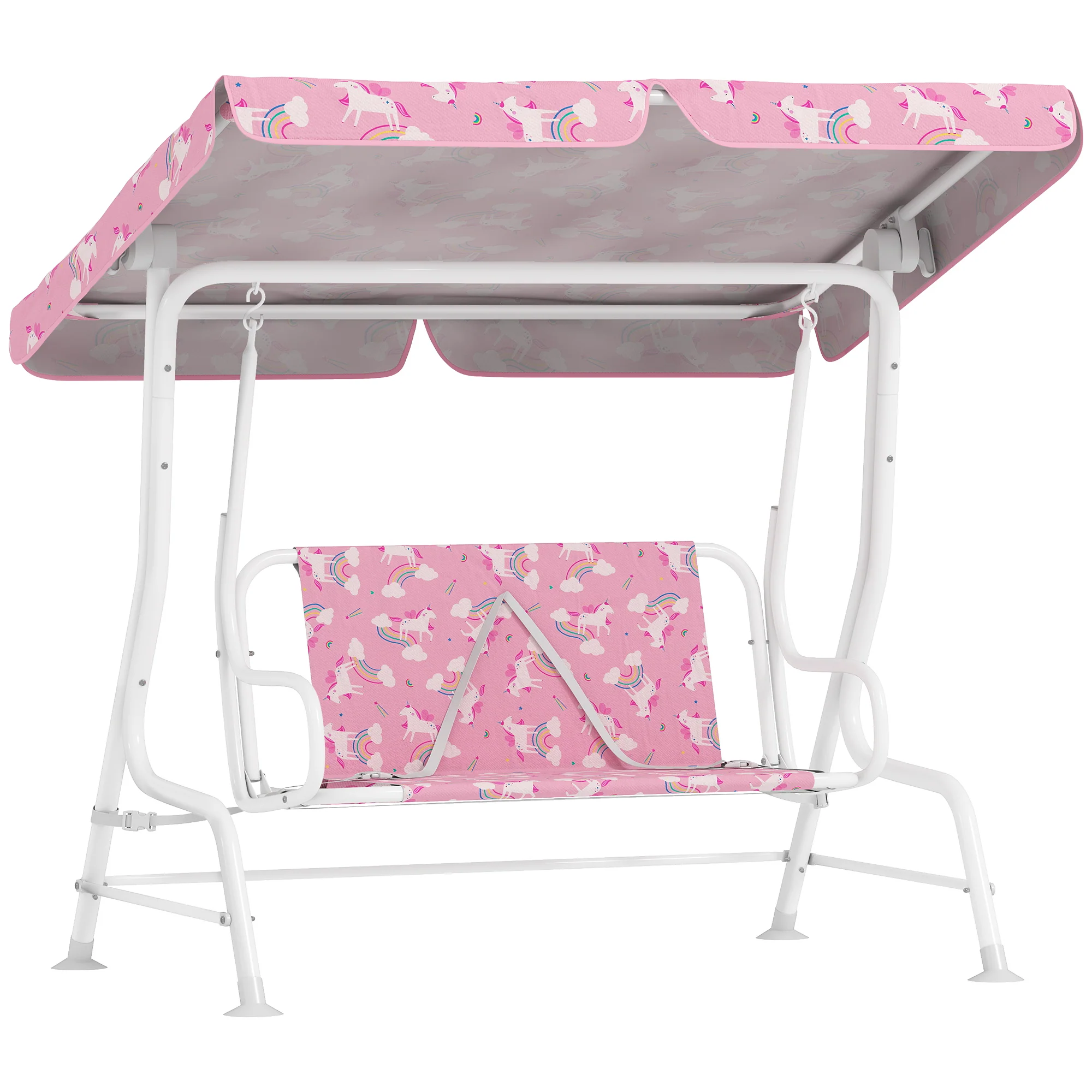 Aiyaplay Columpio Jardín Para Niños De 2 Plazas Toldo Diseño De Unicornio Rosa