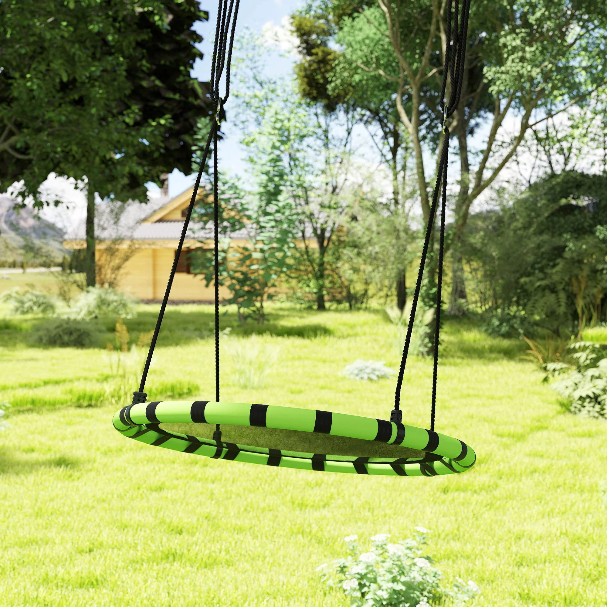 Aiyaplay Columpio Para Niños Redondo Ajustable Ø100x180 Cm Negro Y Verde - Image 2