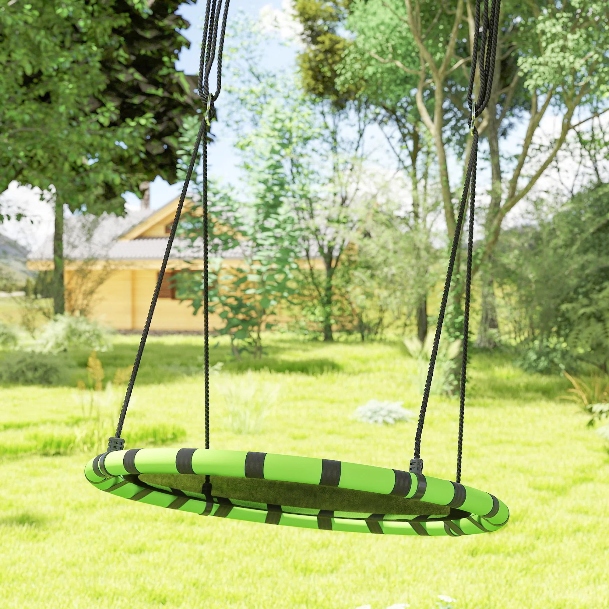 Aiyaplay Columpio Para Niños Redondo Ajustable Ø100x180 Cm Negro Y Verde - Image 4