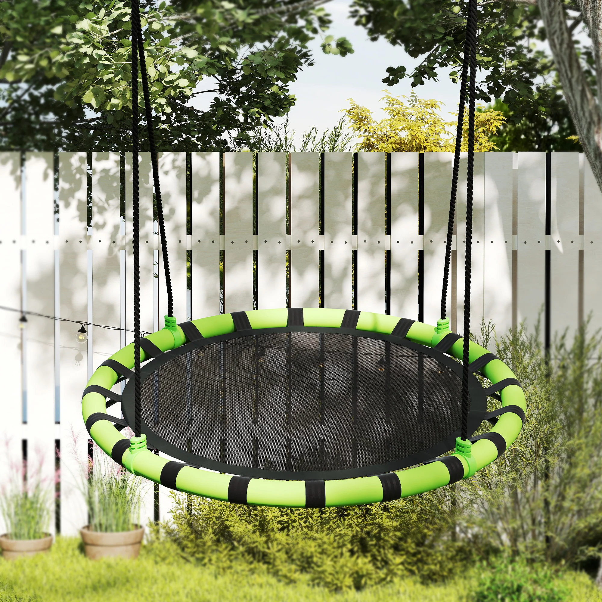 Aiyaplay Columpio Para Niños Redondo Ajustable Ø100x180 Cm Negro Y Verde - Image 5