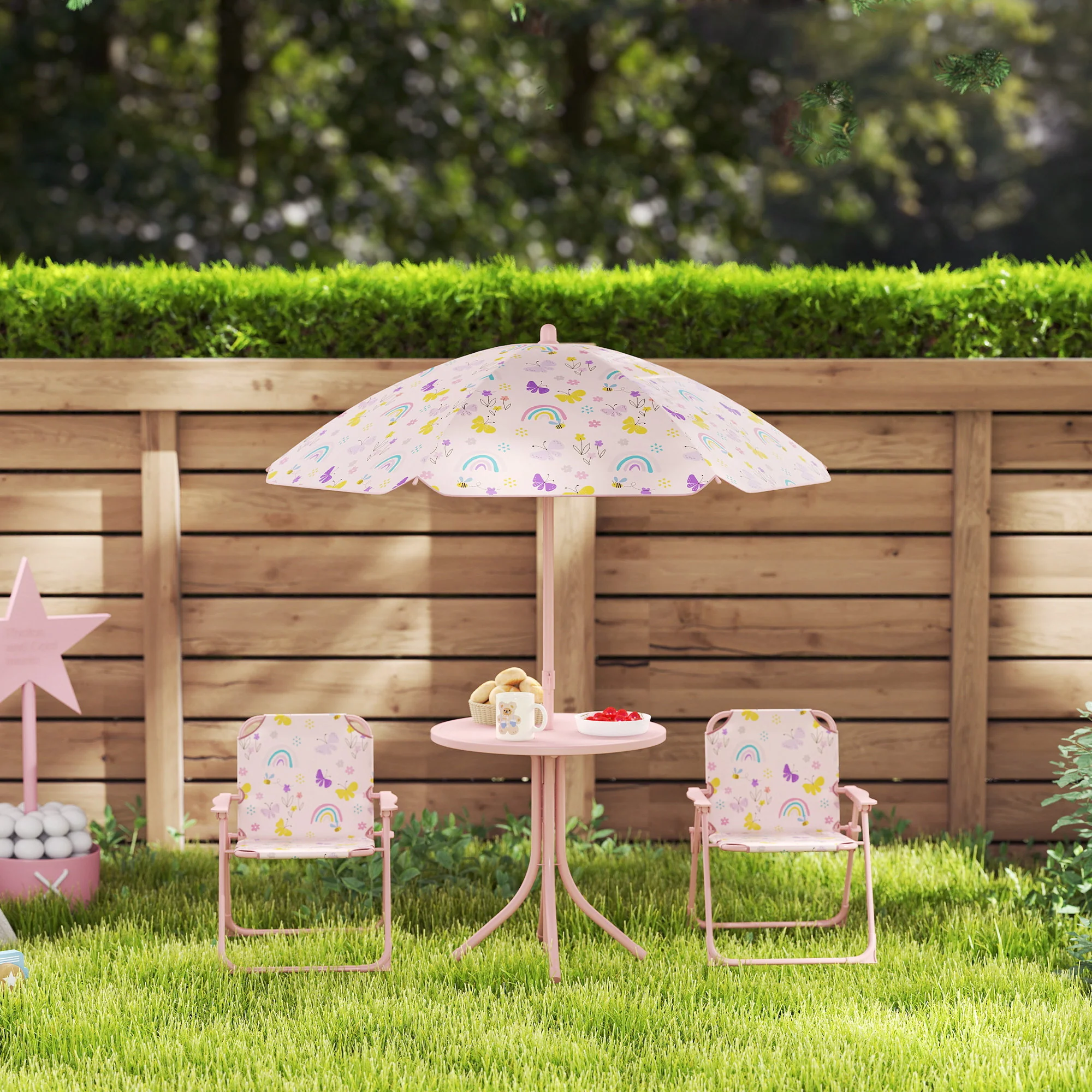 Aiyaplay Conjunto De Mesa Y Sillas Infantil De Jardín De 4 Piezas Rosa - Image 5