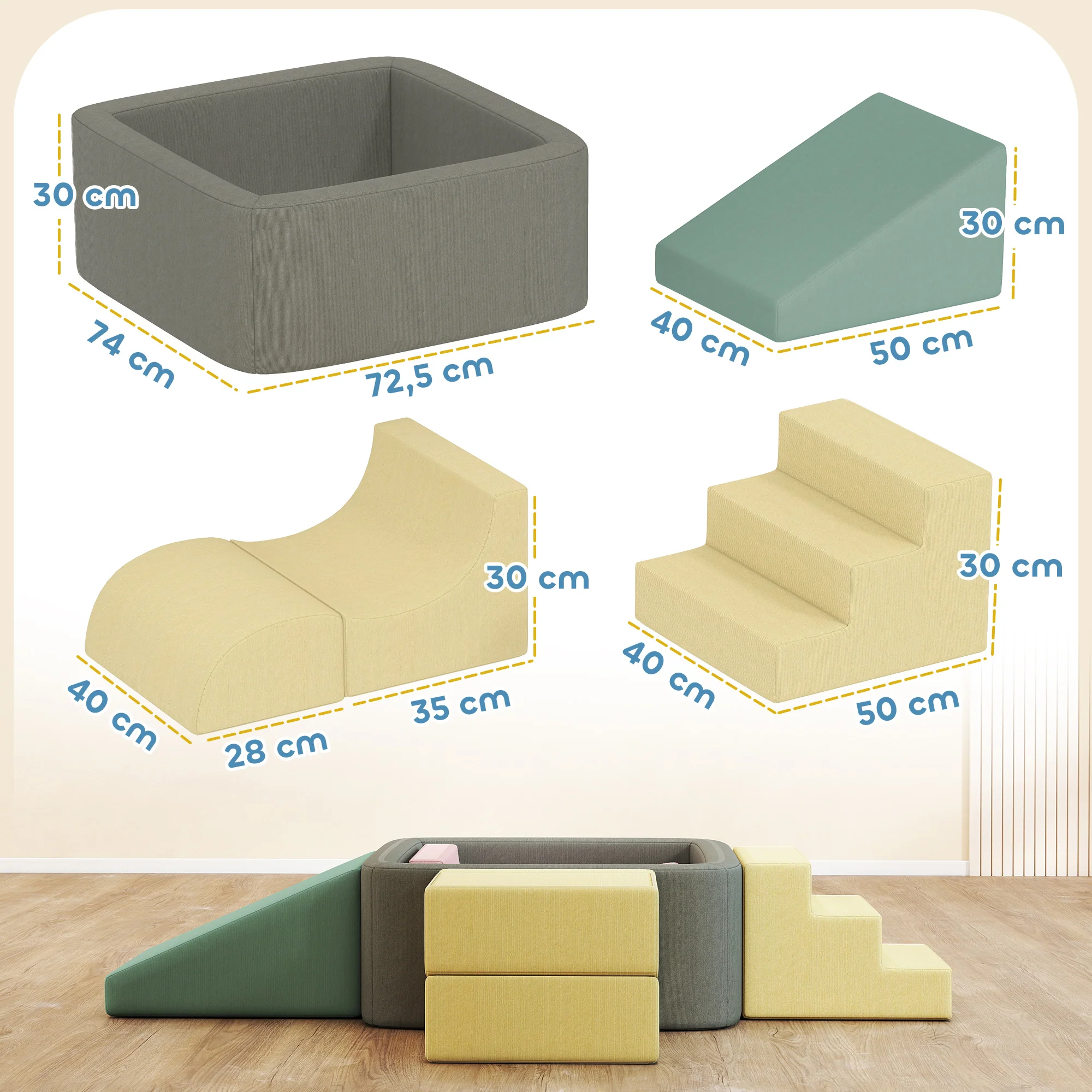 Aiyaplay Juego De 7 Bloques De Espuma Para Niños Fundas Lavables Multicolor - Image 3