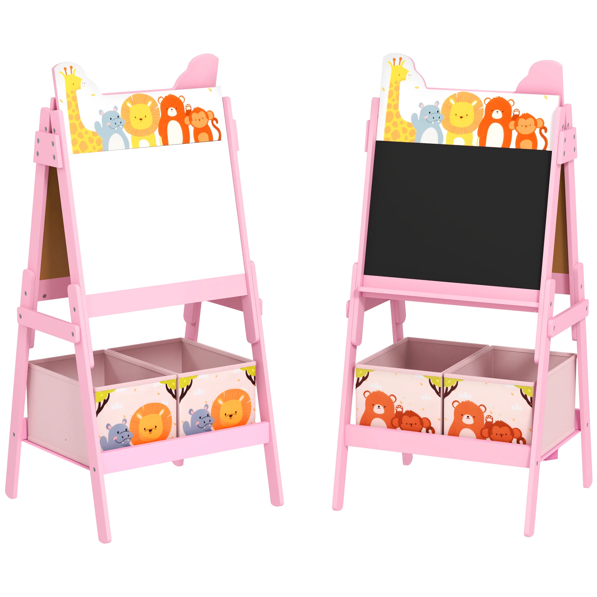Aiyaplay Pizarra Infantil Caballete 2 En 1 Con 2 Cajas De Tela Rosa