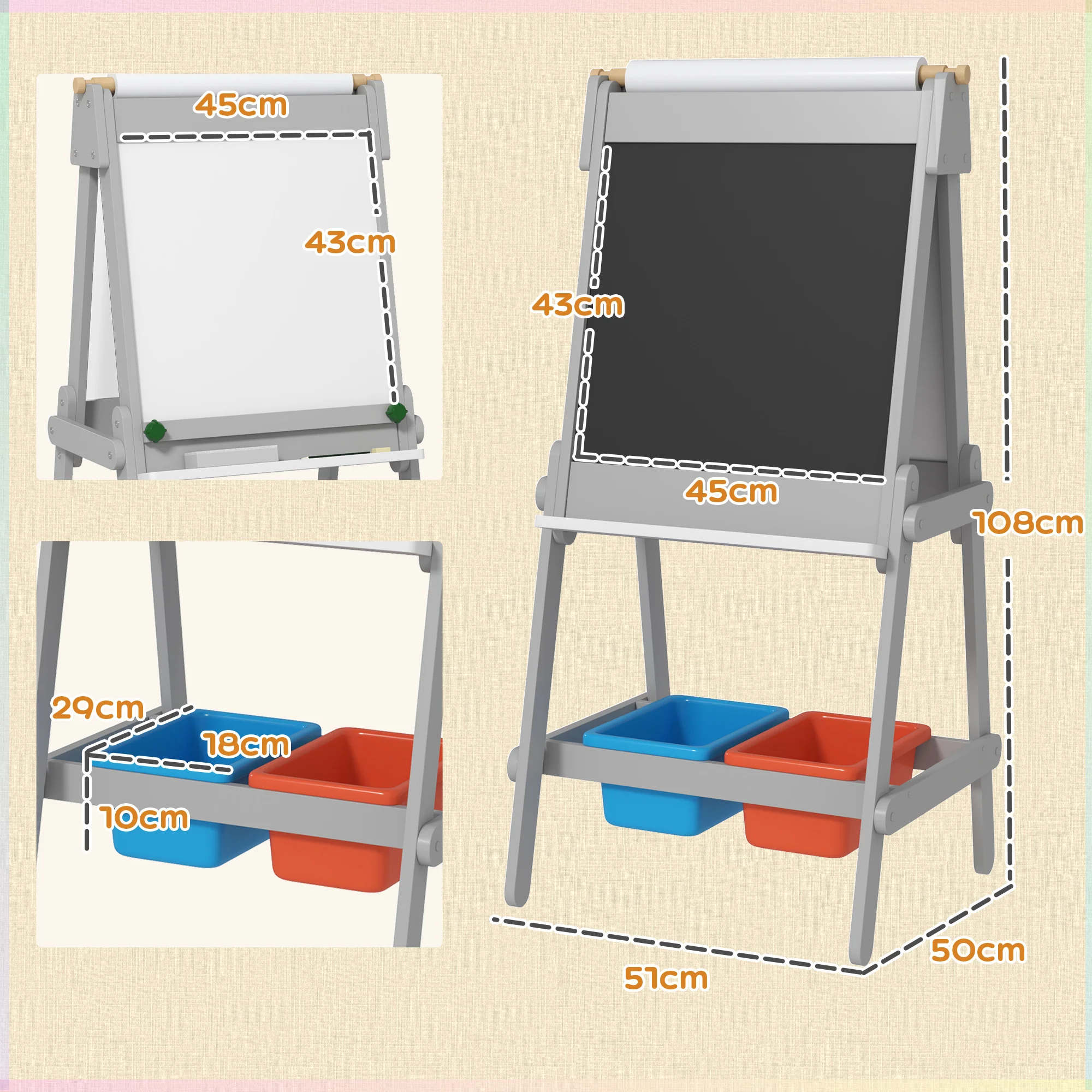 Aiyaplay Pizarra Infantil De Doble Cara Con Rollo De Papel Gris - Image 3