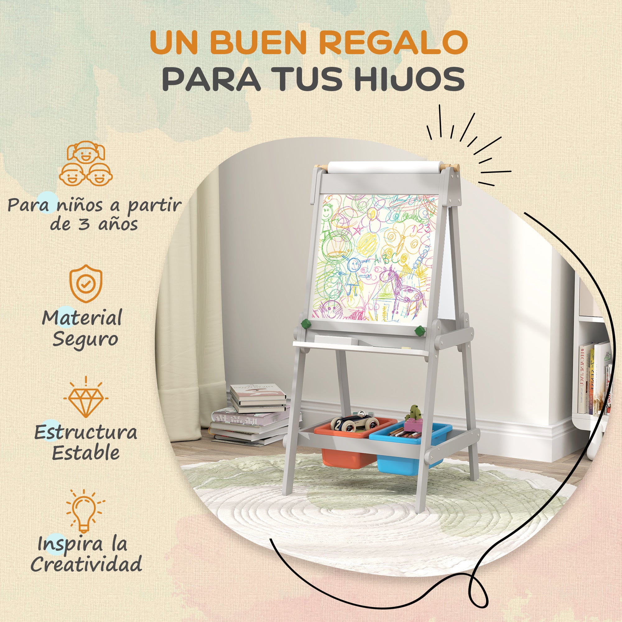 Aiyaplay Pizarra Infantil De Doble Cara Con Rollo De Papel Gris - Image 6