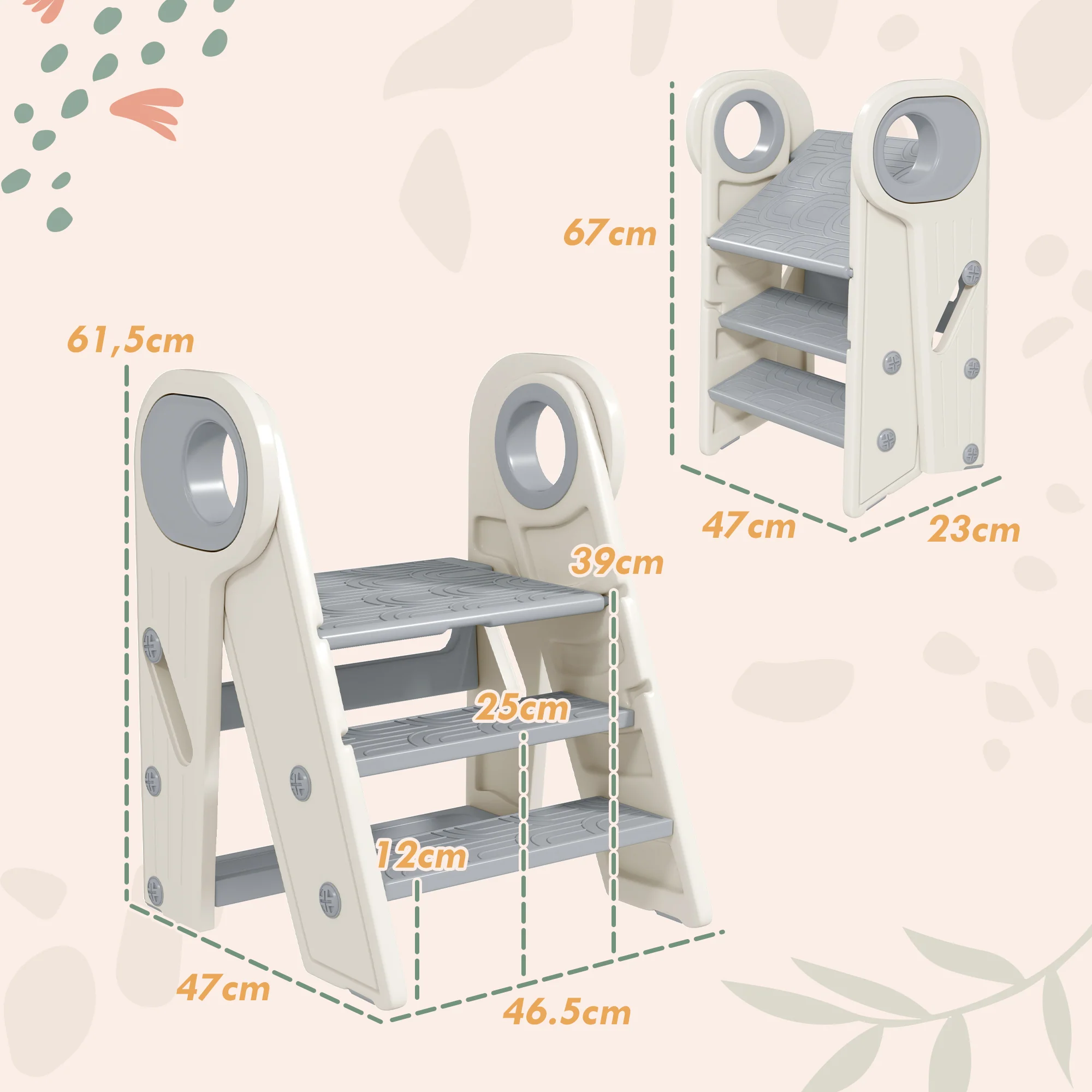Aiyaplay Taburete Para Niños Plegable Y Ajustable Con Asa Gris Y Blanco - Image 3
