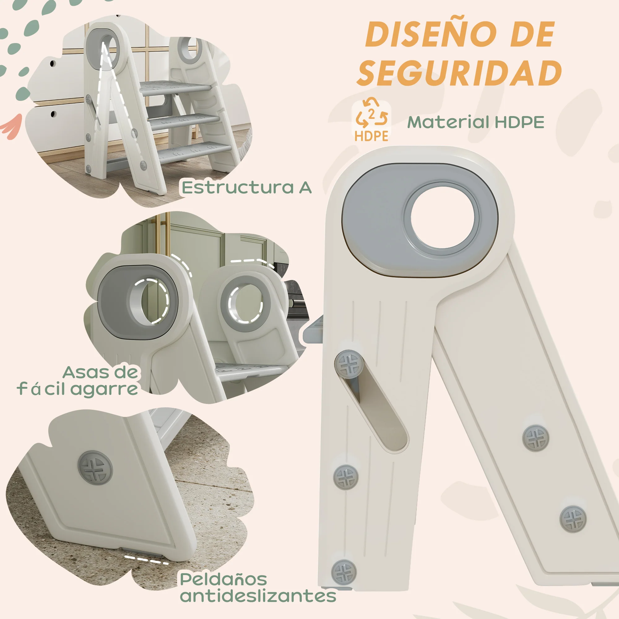 Aiyaplay Taburete Para Niños Plegable Y Ajustable Con Asa Gris Y Blanco - Image 6