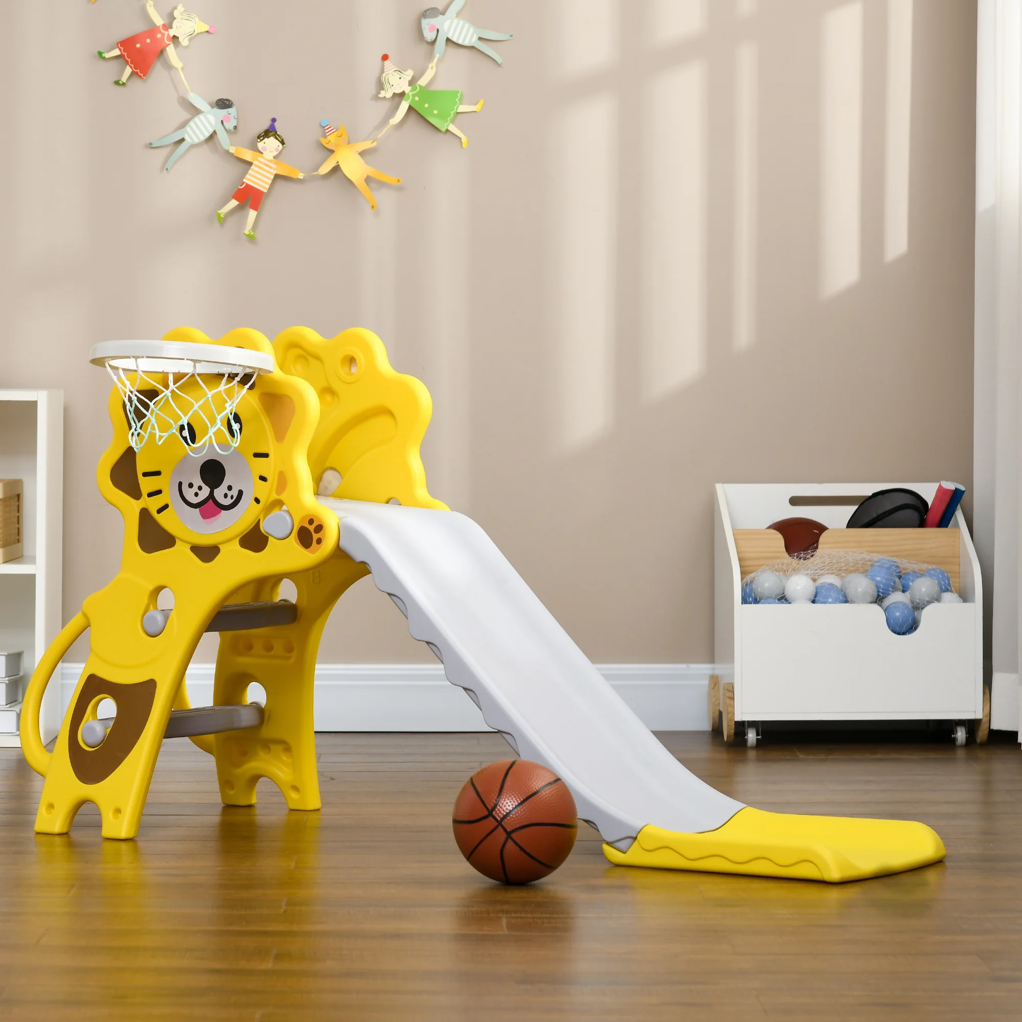 Aiyaplay Tobogán Infantil 3 En 1 Con 2 Escaleras 131x50x74 Cm Amarillo Y Gris - Image 2