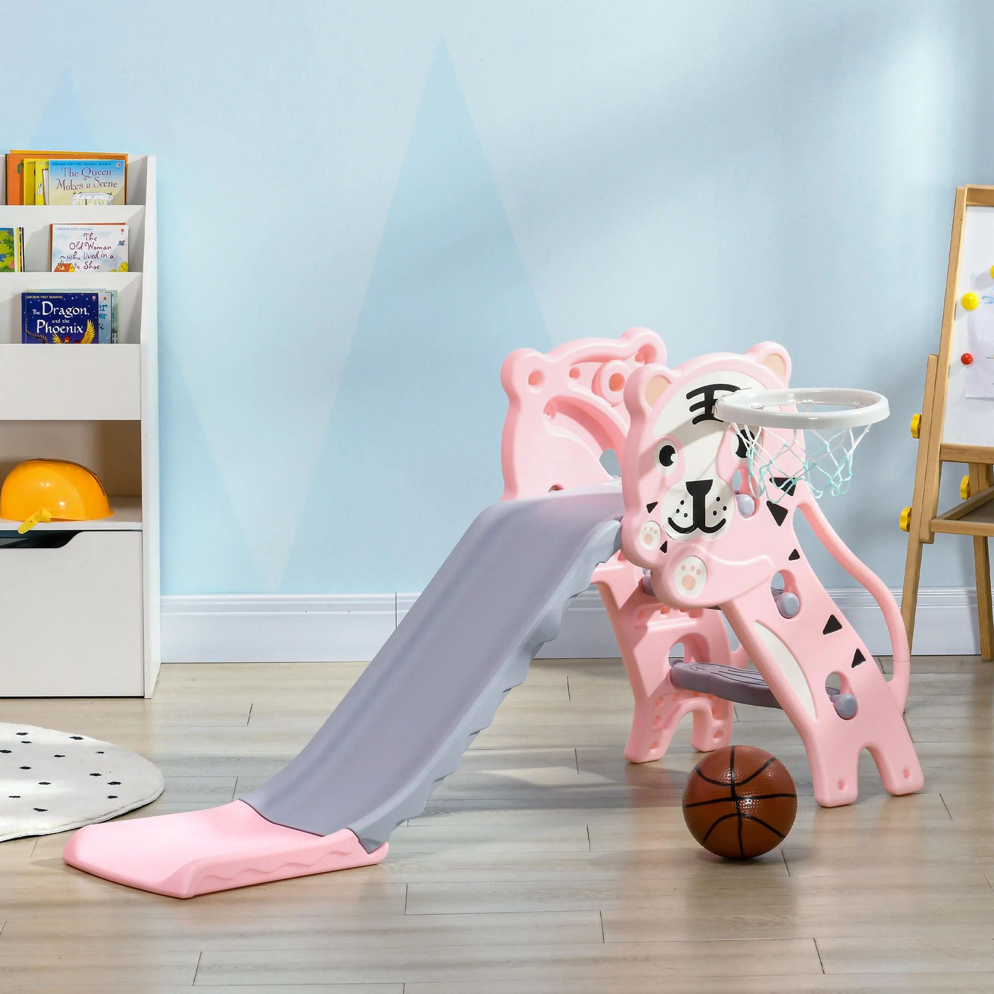 Aiyaplay Tobogán Infantil 3 En 1 Con Patrón De Tigre 133x60x70 Cm Rosa Y Gris - Image 2