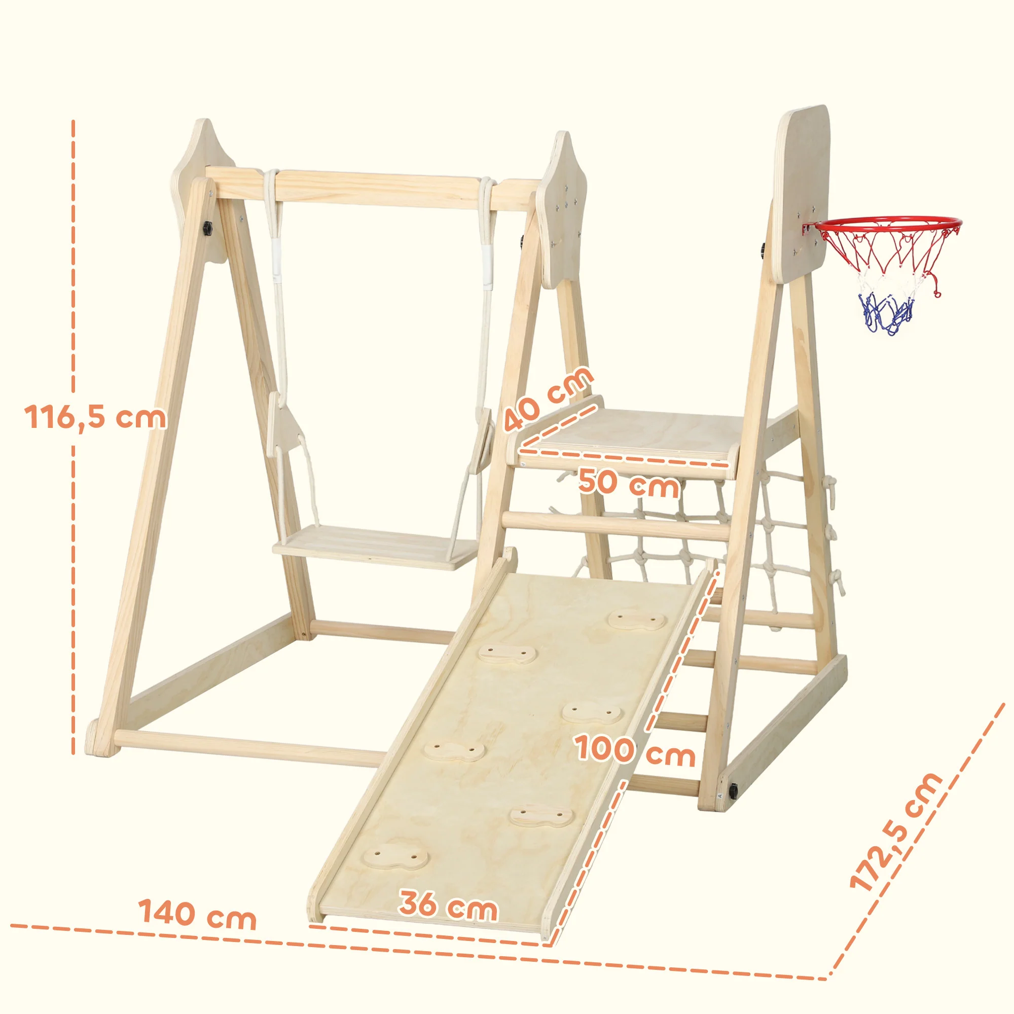 Aiyaplay Tobogán Infantil 5 En 1 Estructura De Escalada De Madera Natural - Image 3