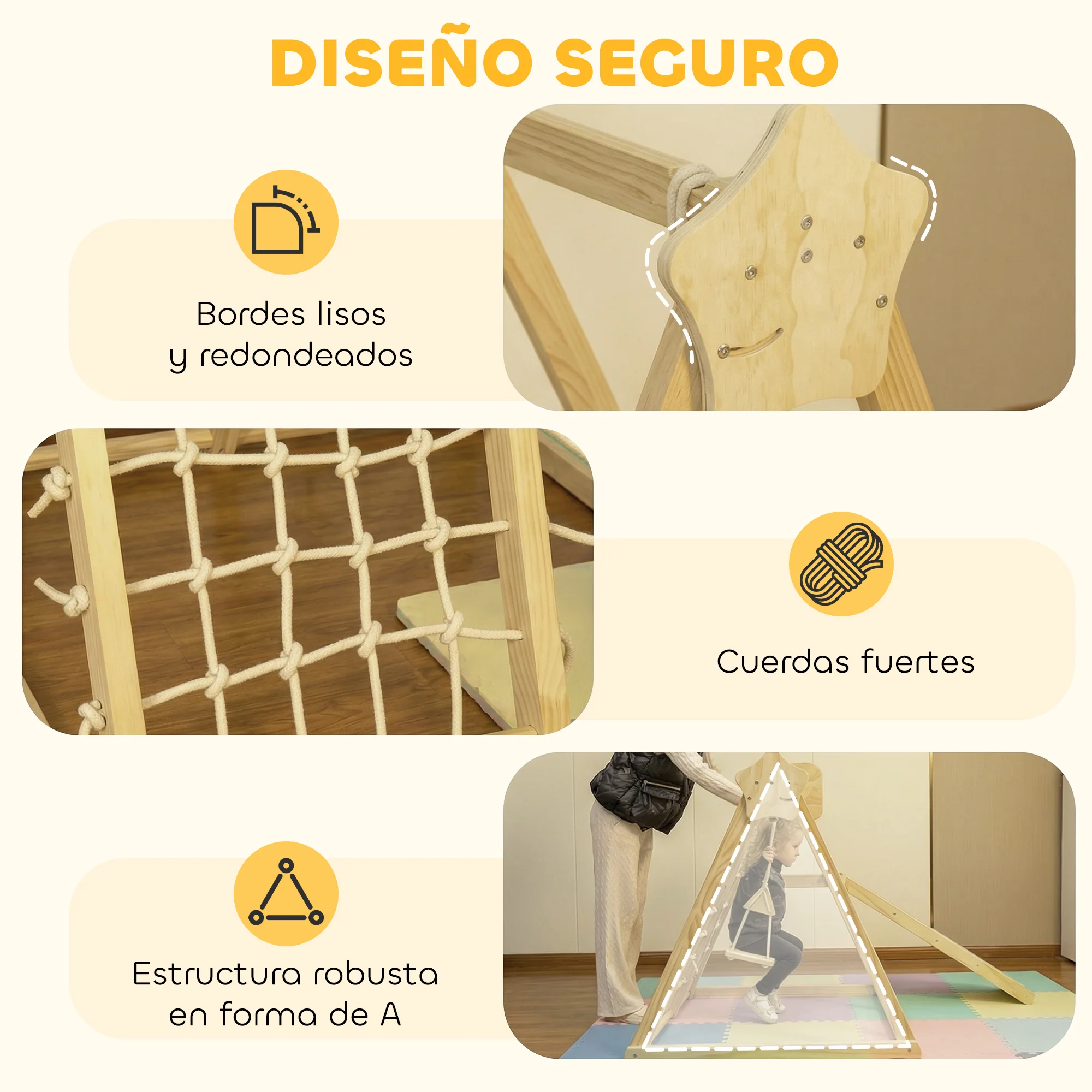 Aiyaplay Tobogán Infantil 5 En 1 Estructura De Escalada De Madera Natural - Image 6