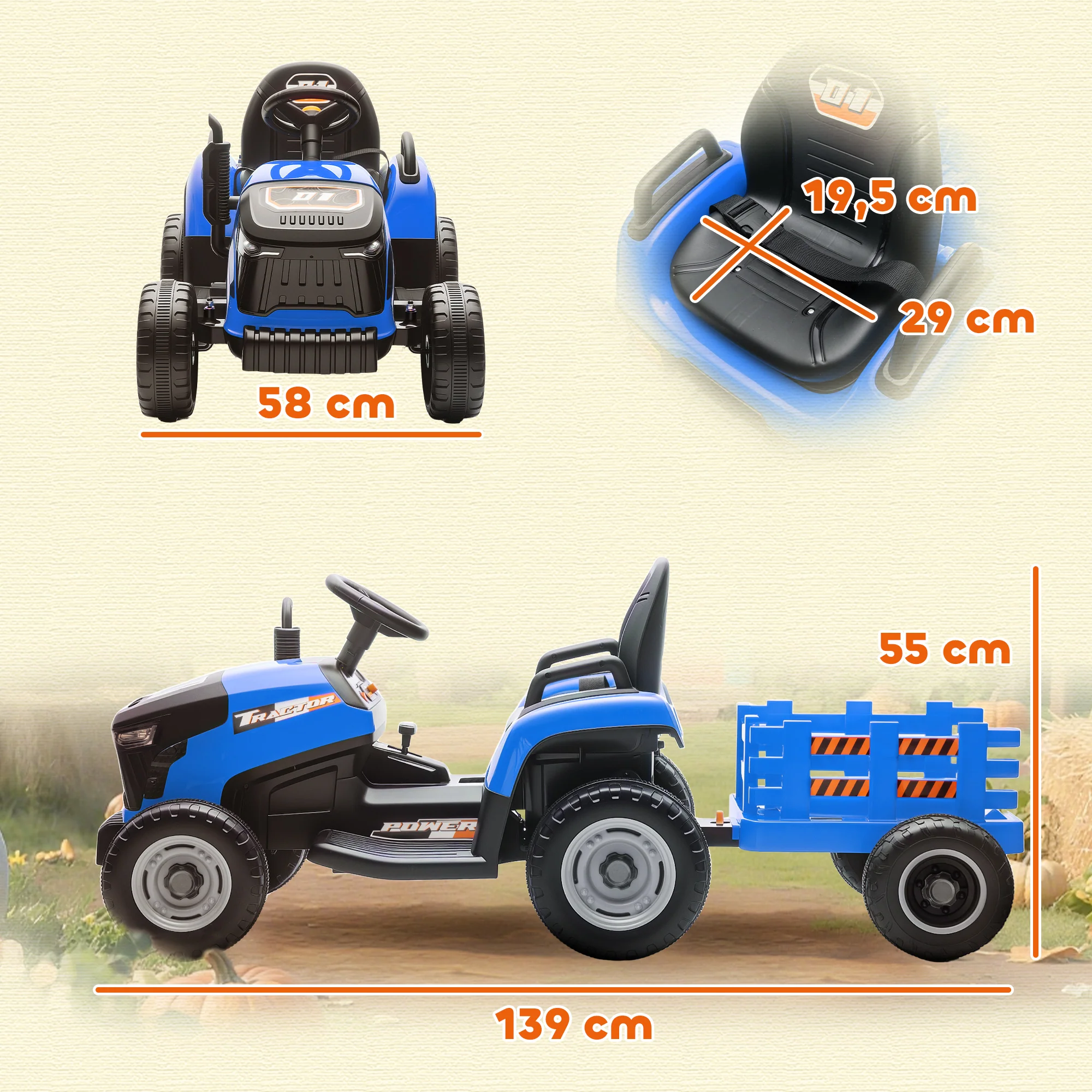 Aiyaplay Tractor Eléctrico Para Niños Con Remolque Desmontable Azul - Image 3