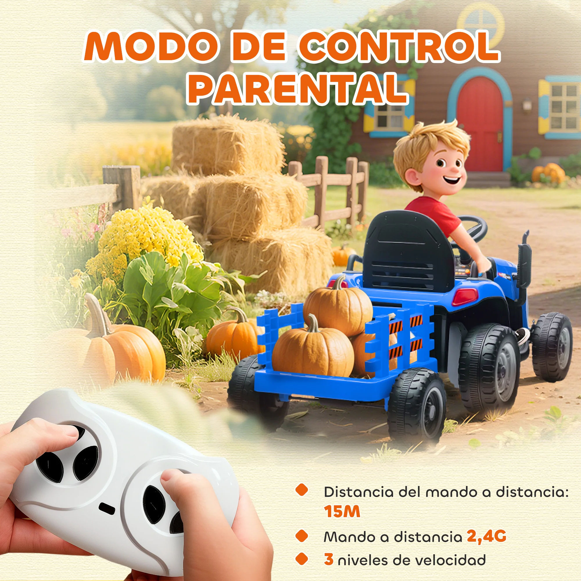 Aiyaplay Tractor Eléctrico Para Niños Con Remolque Desmontable Azul - Image 6