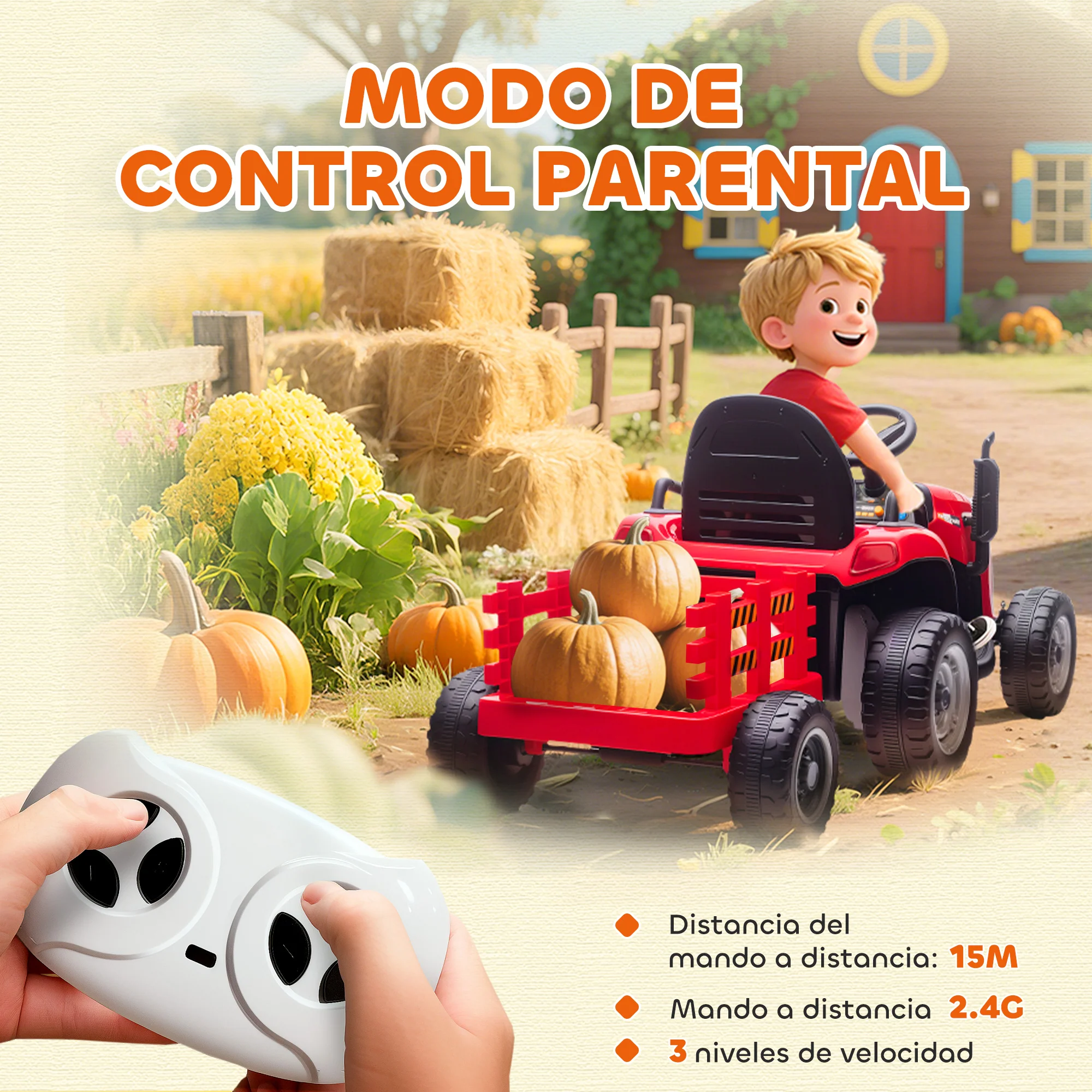 Aiyaplay Tractor Eléctrico Para Niños Con Remolque Desmontable Rojo - Image 6