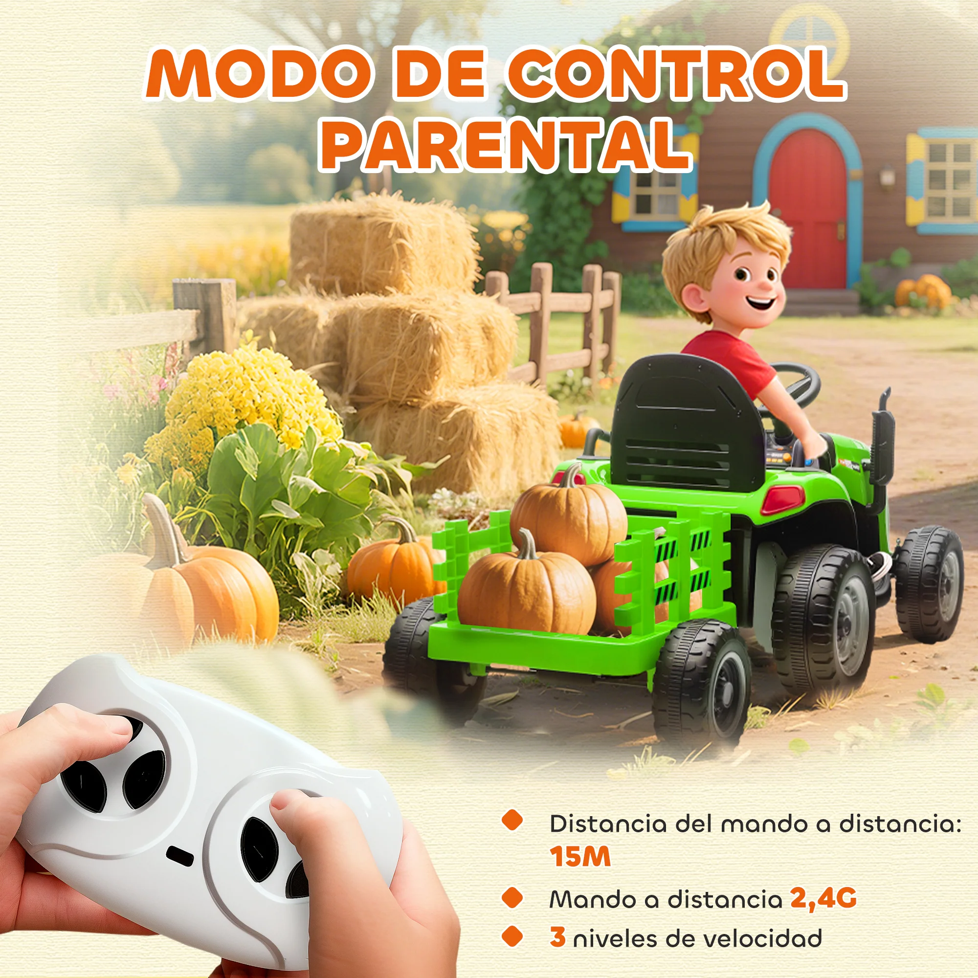 Aiyaplay Tractor Eléctrico Para Niños Con Remolque Desmontable Verde - Image 6