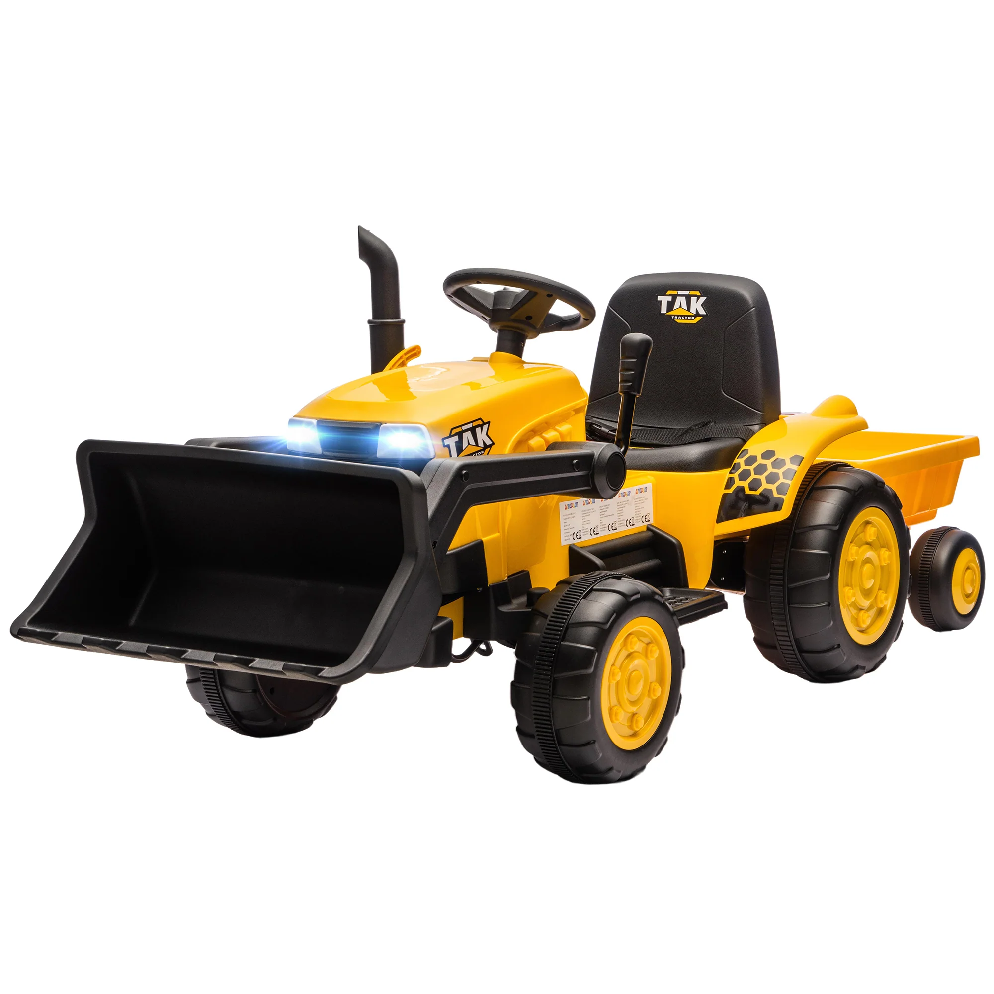 Aiyaplay Tractor Eléctrico Para Niños Con Remolque Desmontable Y Pala Amarillo