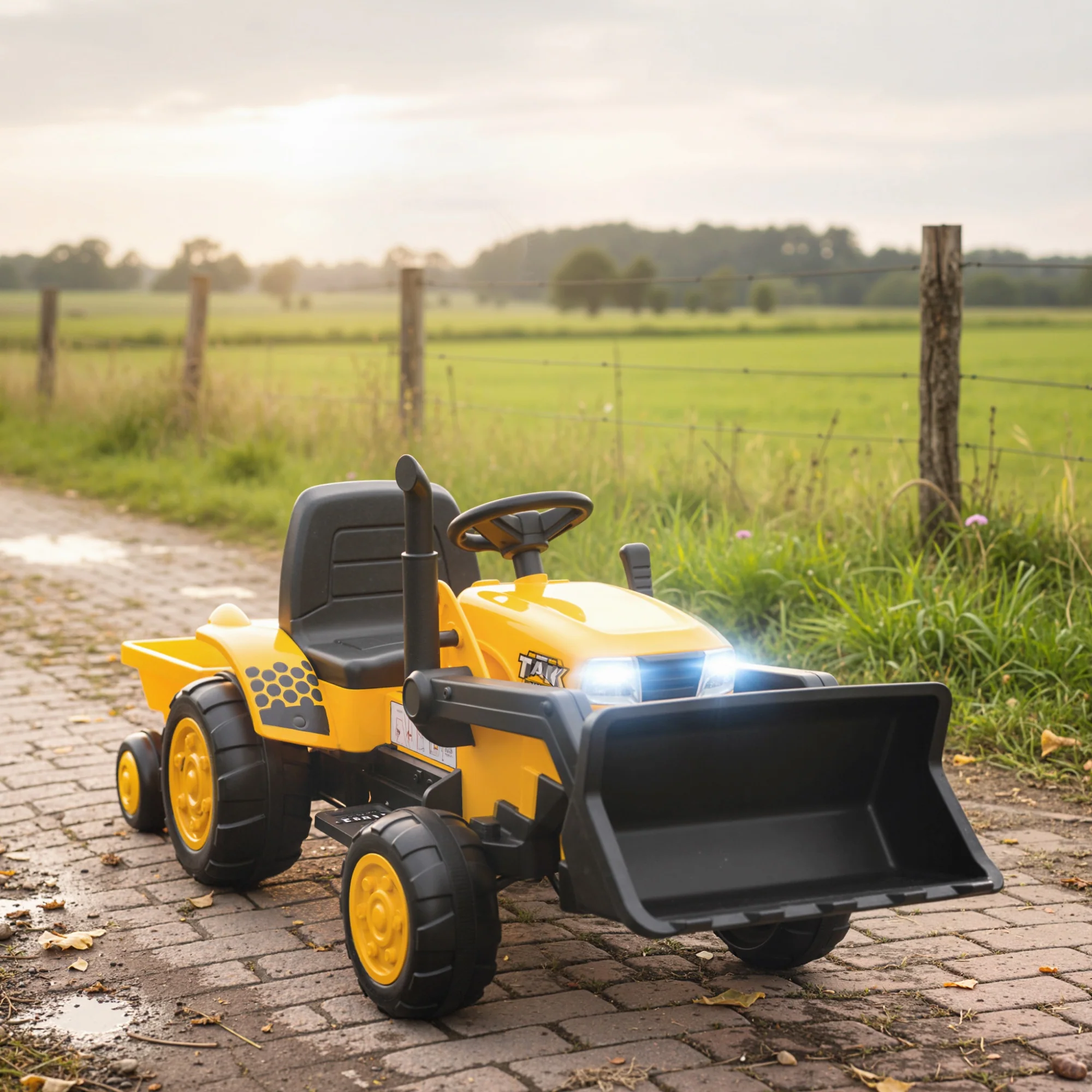 Aiyaplay Tractor Eléctrico Para Niños Con Remolque Desmontable Y Pala Amarillo - Image 2