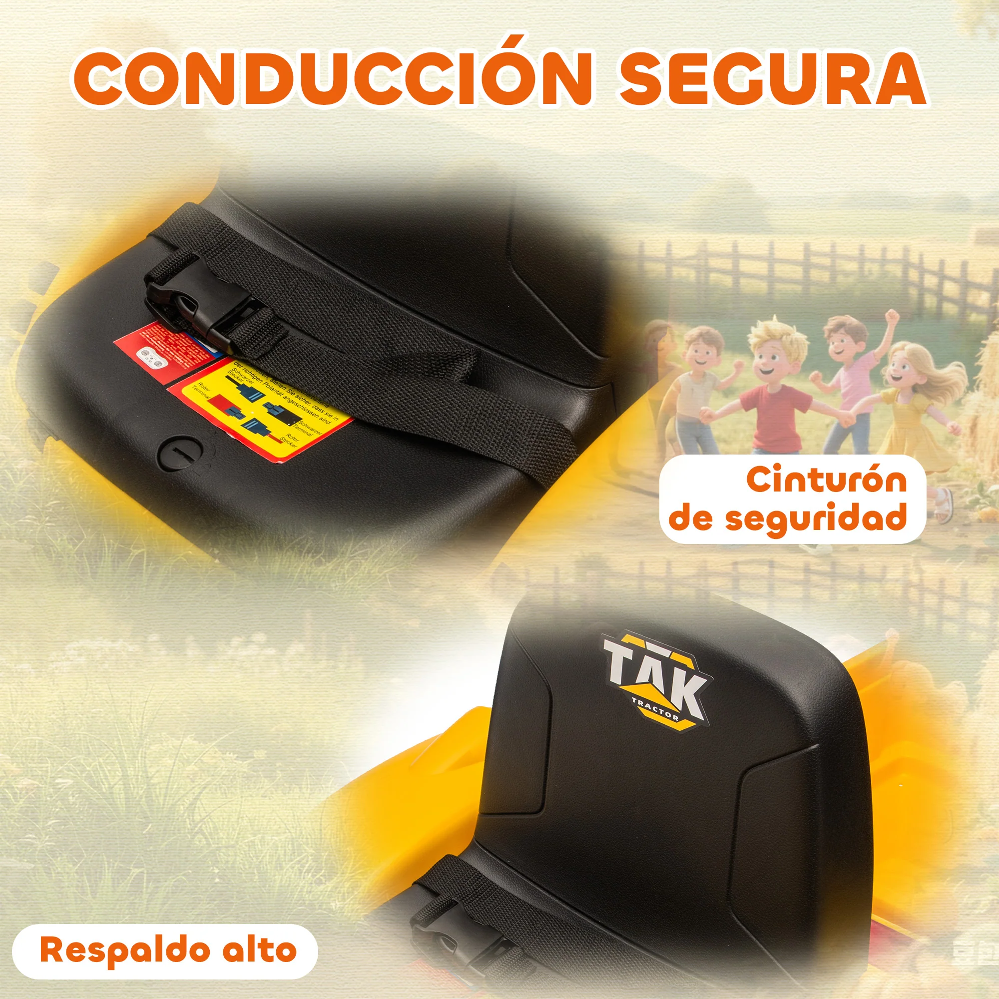 Aiyaplay Tractor Eléctrico Para Niños Con Remolque Desmontable Y Pala Amarillo - Image 4