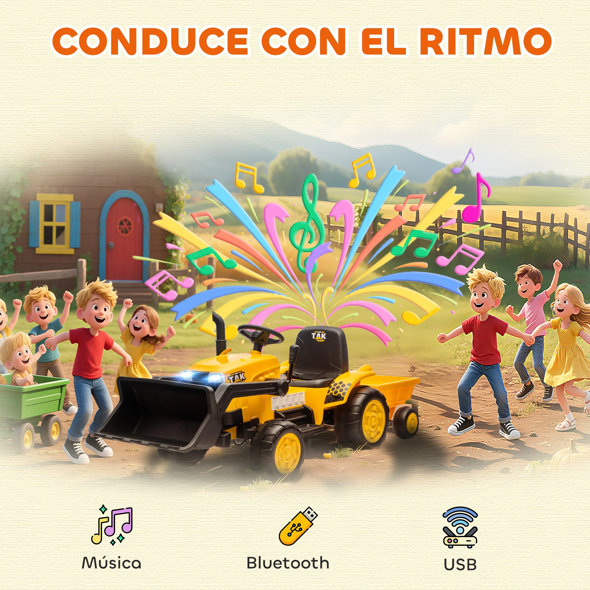 Aiyaplay Tractor Eléctrico Para Niños Con Remolque Desmontable Y Pala Amarillo - Image 5