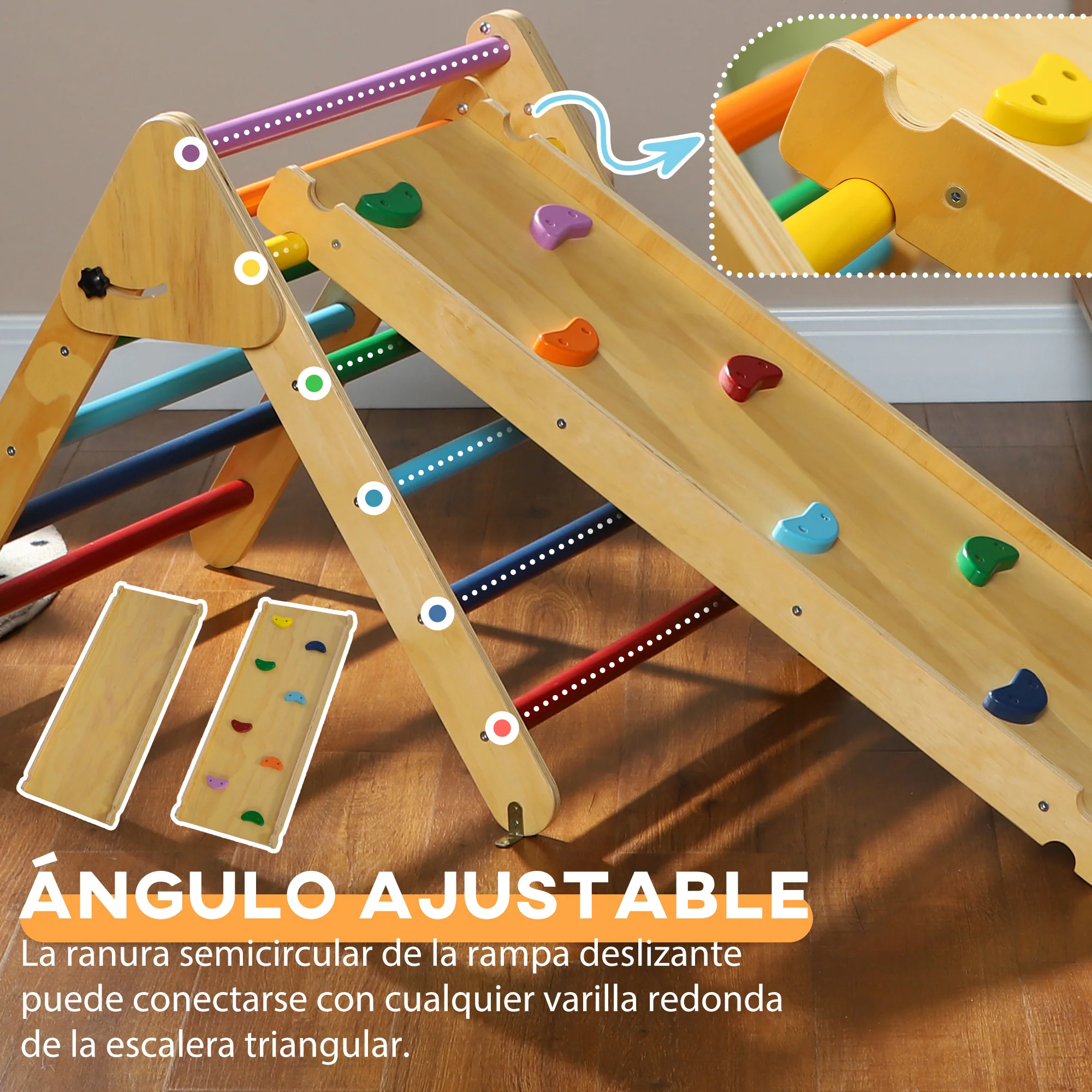 Aiyaplay Triángulo De Escalada De Madera 3 En 1 147x64,5x63 Cm Multicolor - Image 6