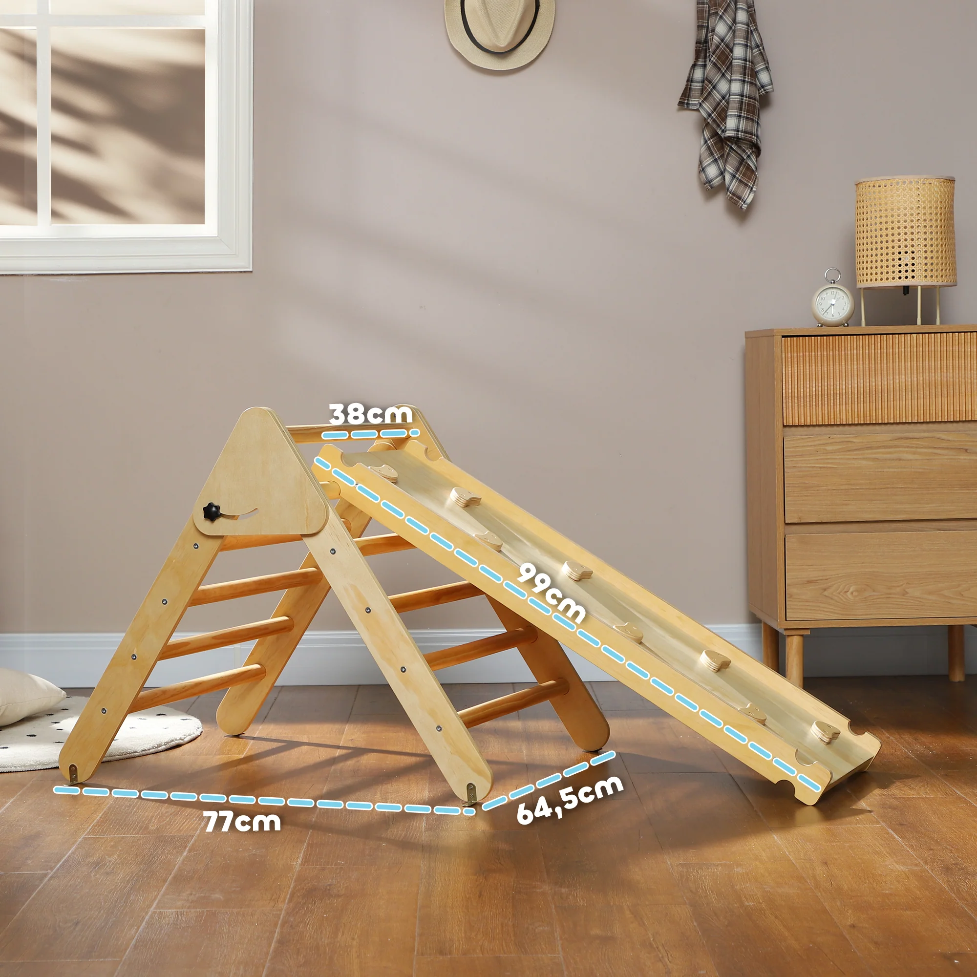 Aiyaplay Triángulo De Escalada De Madera 3 En 1 147x64,5x63 Cm Natural - Image 3