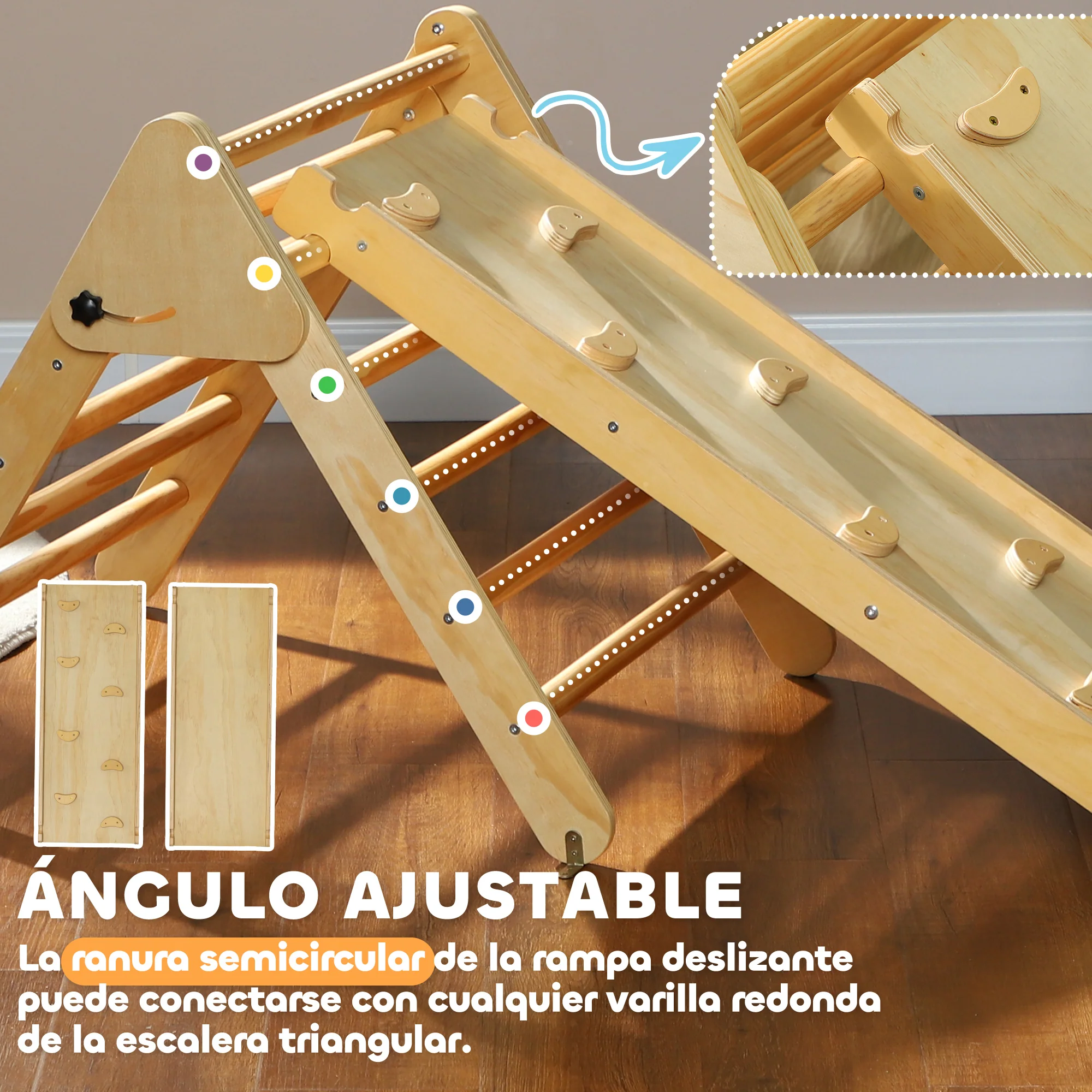Aiyaplay Triángulo De Escalada De Madera 3 En 1 147x64,5x63 Cm Natural - Image 6