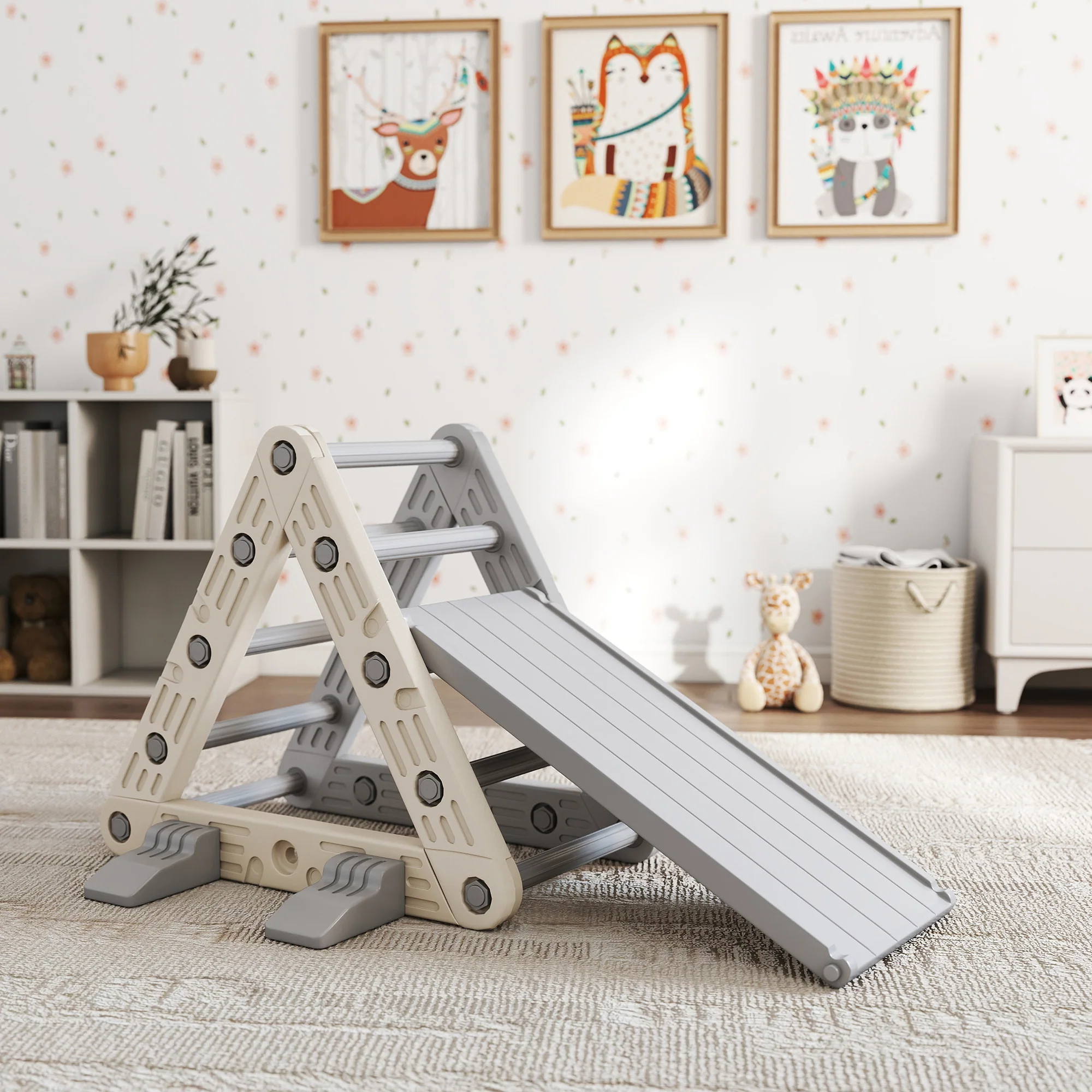Aiyaplay Triángulo De Escalada Para Niños 3 En 1 Con Tobogán Y Rampa Gris - Image 2