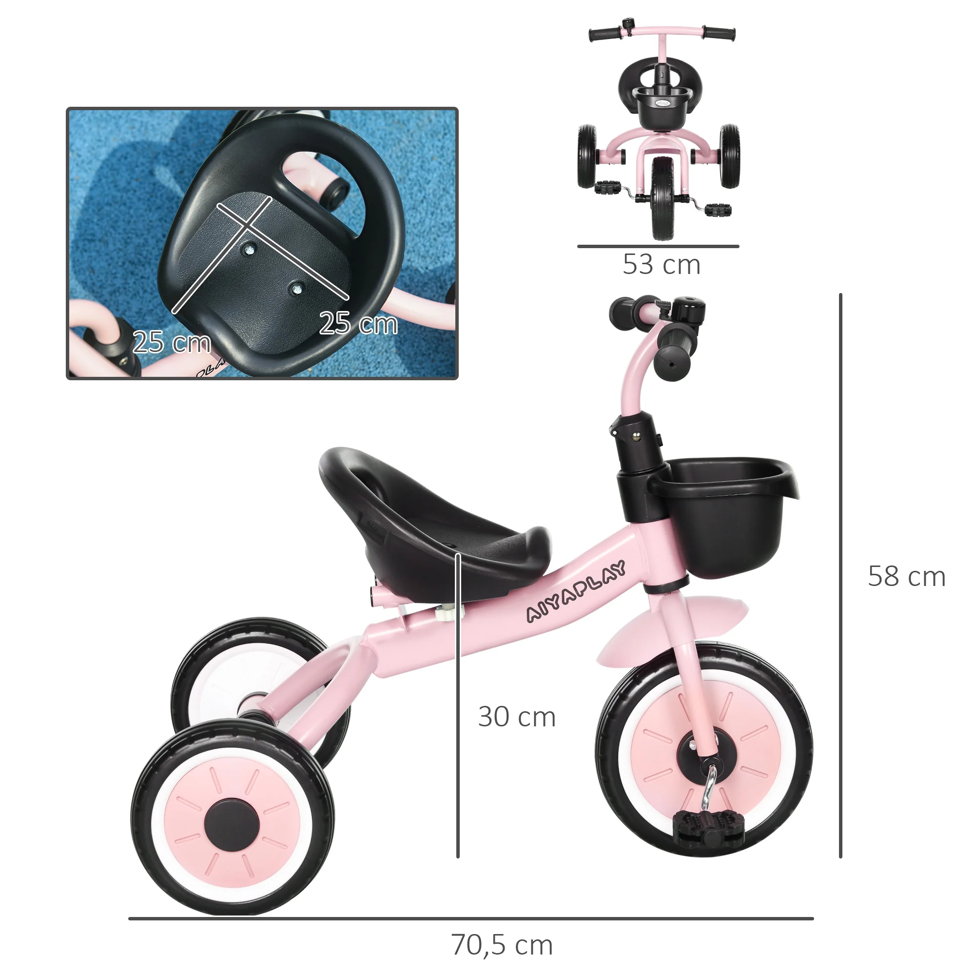 Aiyaplay Triciclo Para Niños De 2 A 5 Años Con Cesta Timbre 70,5x53x58 Cm Rosa - Image 3