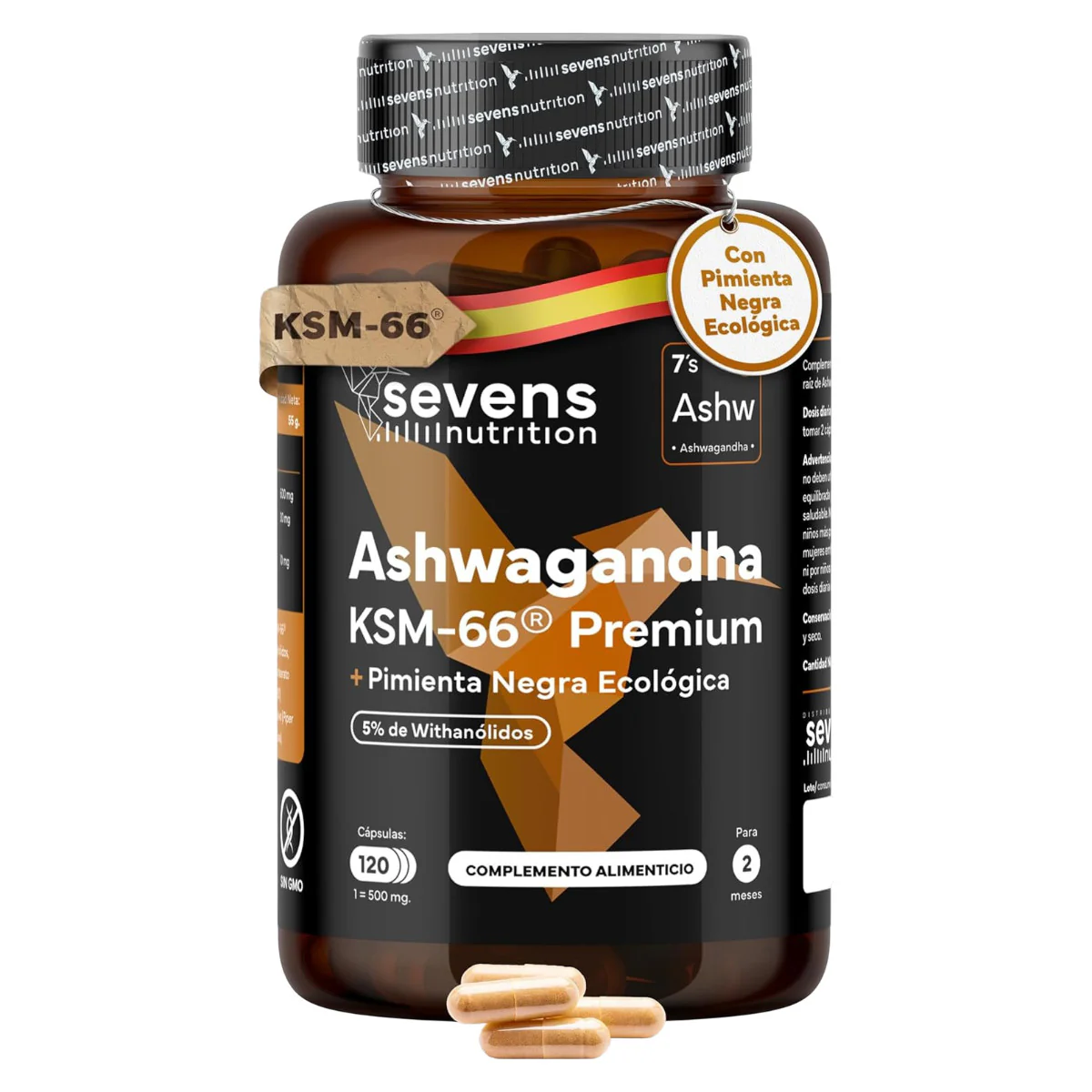 Ashwagandha KSM 66 Complex con Pimienta Negra Sevens Nutrition 120 cápsulas - Image 5