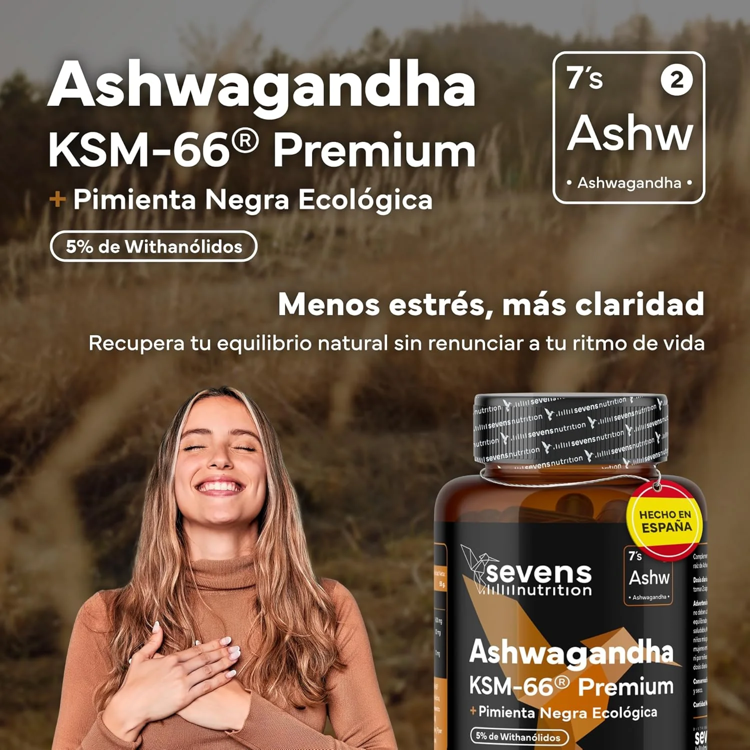 Ashwagandha KSM 66 Complex con Pimienta Negra Sevens Nutrition 120 cápsulas - Image 6
