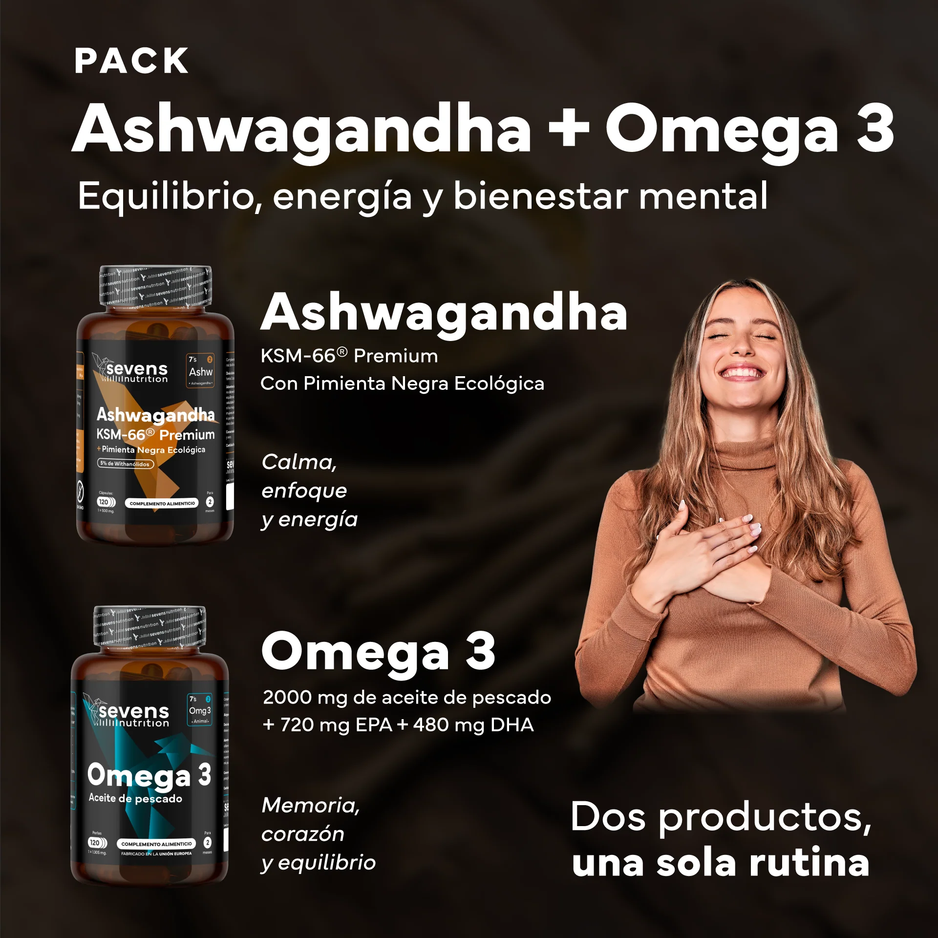 Ashwagandha Ksm-66® Pura + Omega 3 Premium Omegatex®. Sevens Nutrition. Equilibrio Mental, Energía Y Bienestar Integral - Image 2
