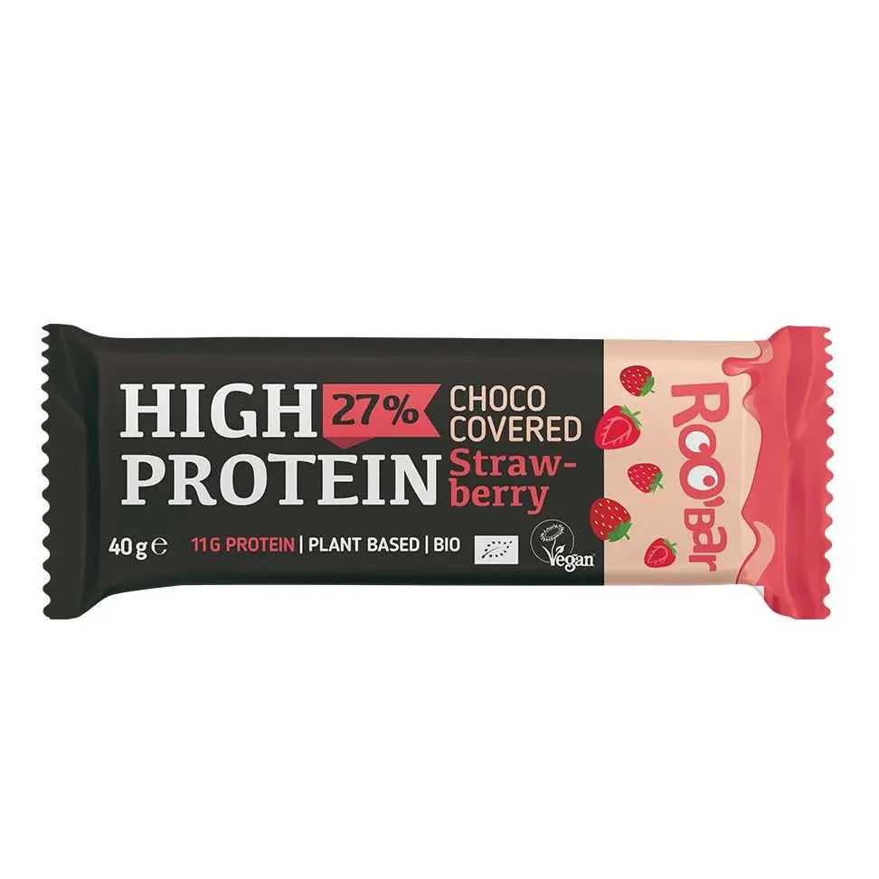 Barrita De Proteína Con Cobertura De Chocolate Con Fresa Roobar 40g Bio