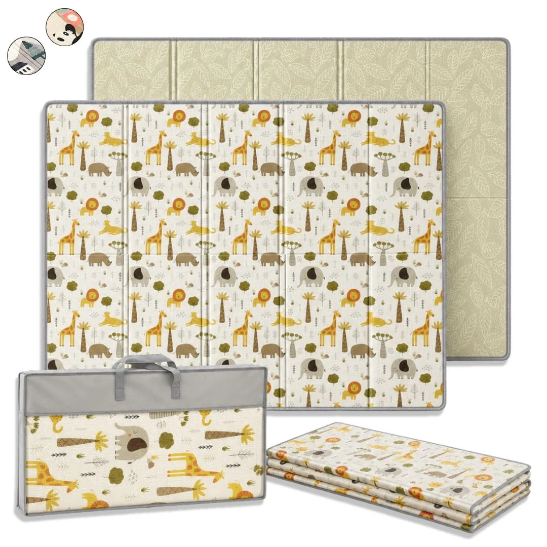 Bathby | Alfombra Plegable Para Bebé 200 × 150 Cm, Reversible Animales/hojas