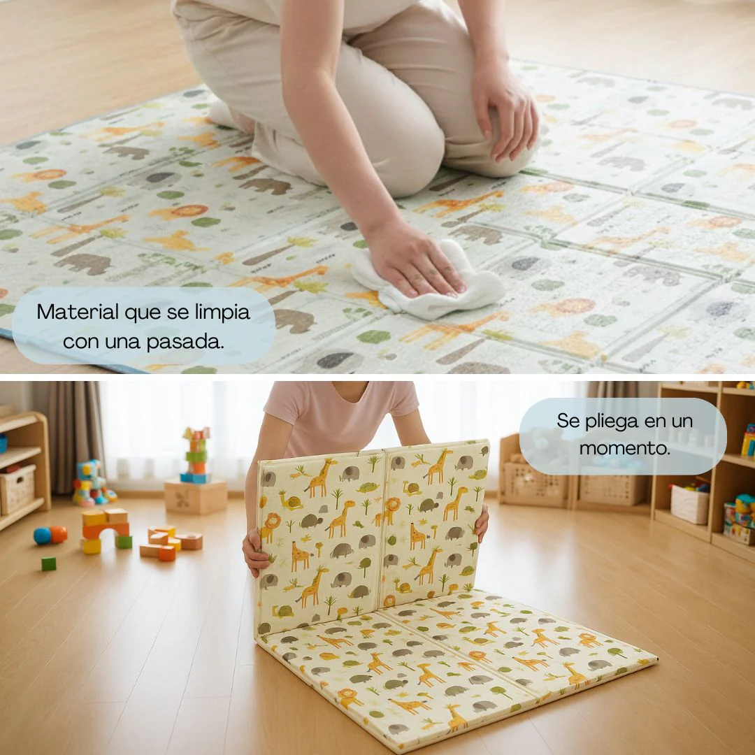 Bathby | Alfombra Plegable Para Bebé 200 × 150 Cm, Reversible Animales/hojas - Image 2